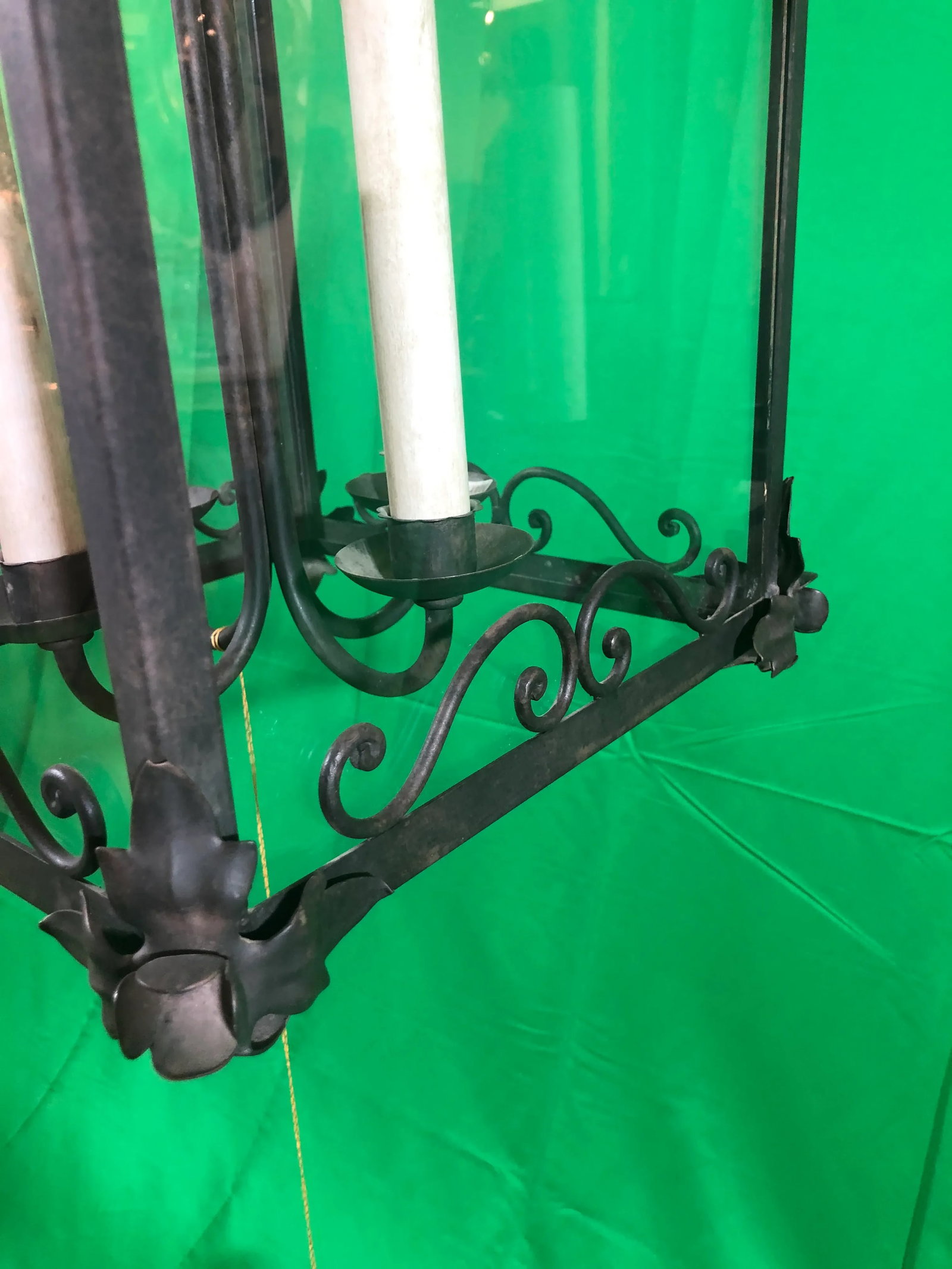 Vintage Italian Square Four Light Wrought Iron Lantern in Rustic Finish - 8