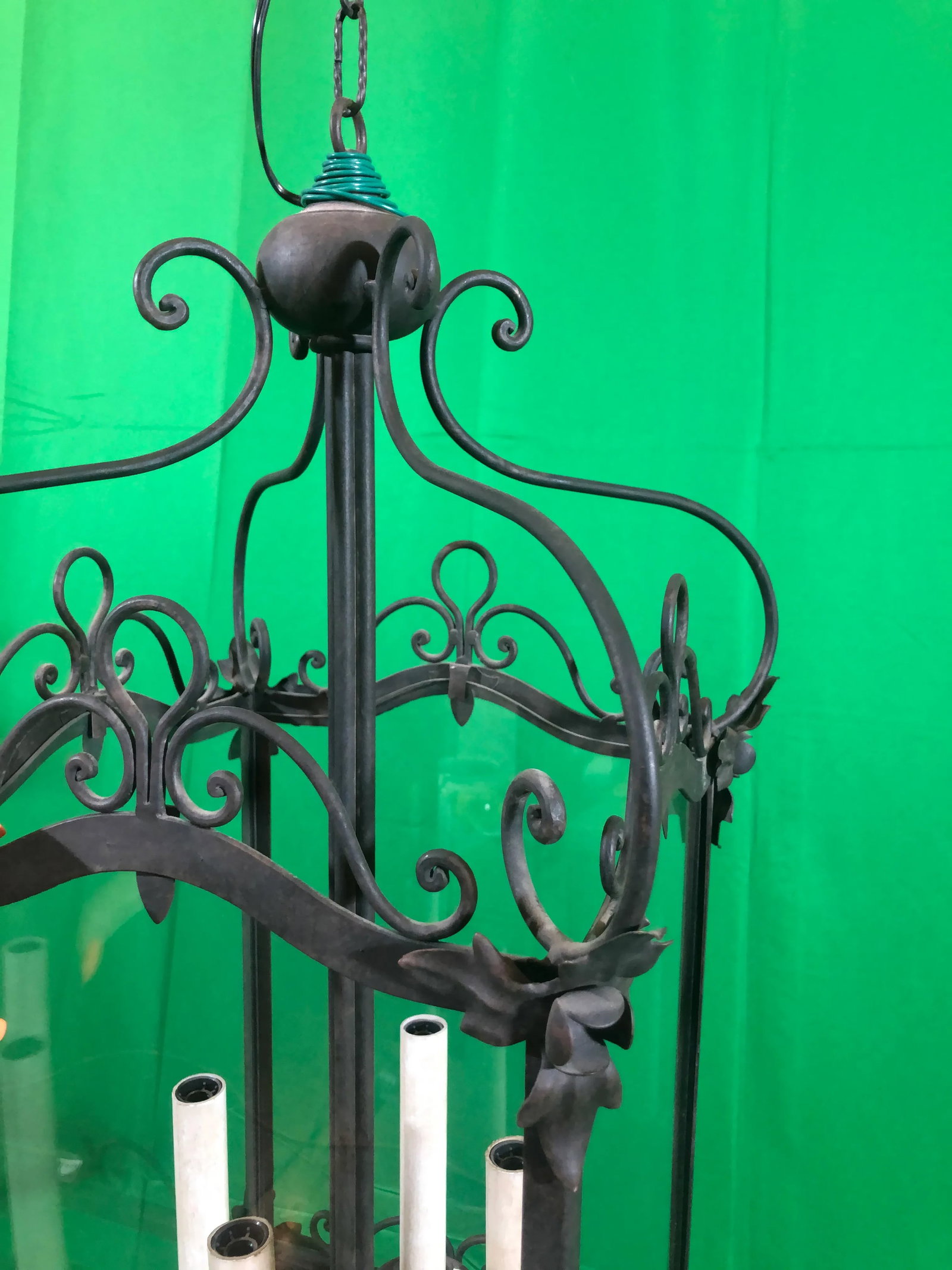 Vintage Italian Square Four Light Wrought Iron Lantern in Rustic Finish - 9