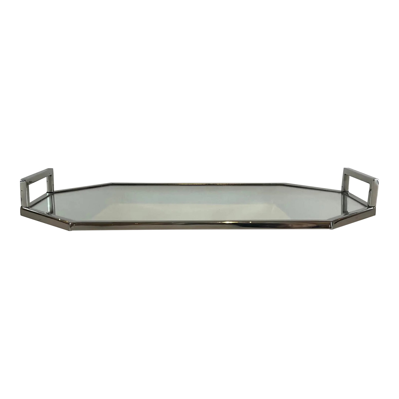 Modern Polished Nickel Oblong Octagonal Mirrored Tray (1 of 4)