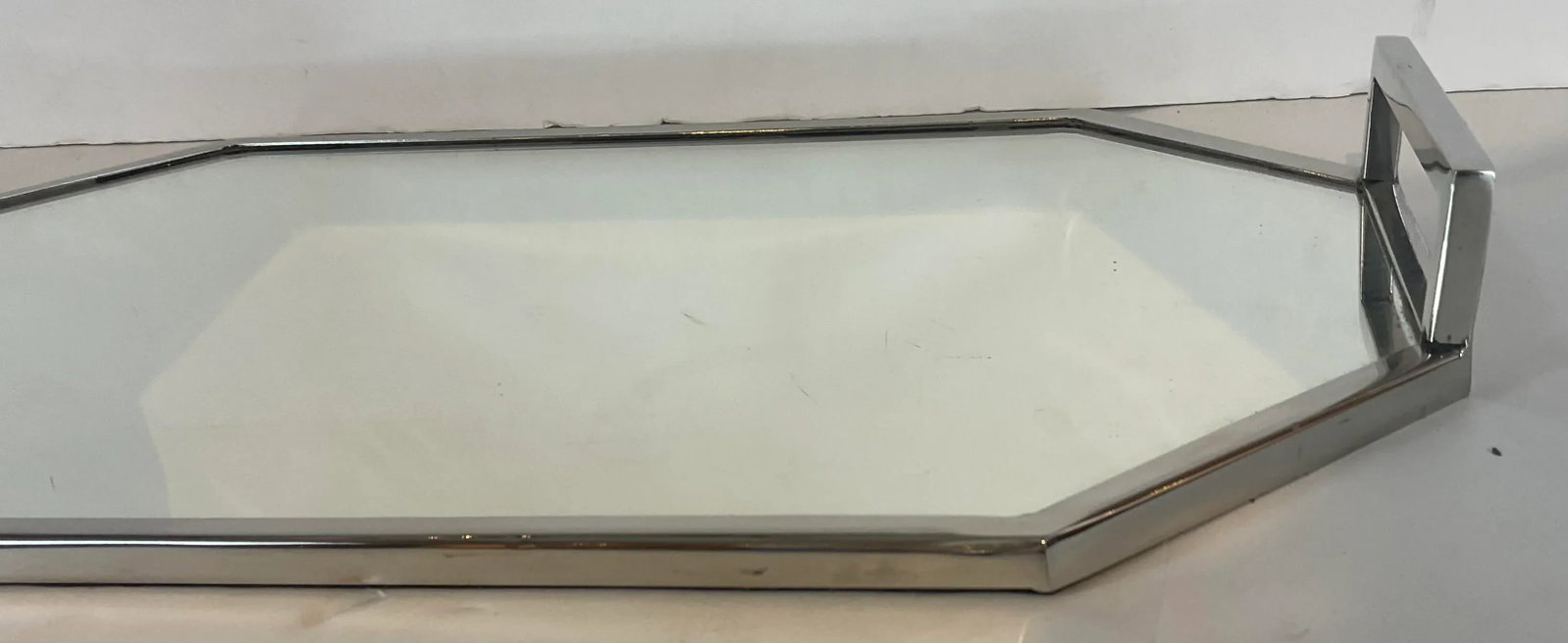 Modern Polished Nickel Oblong Octagonal Mirrored Tray - 2