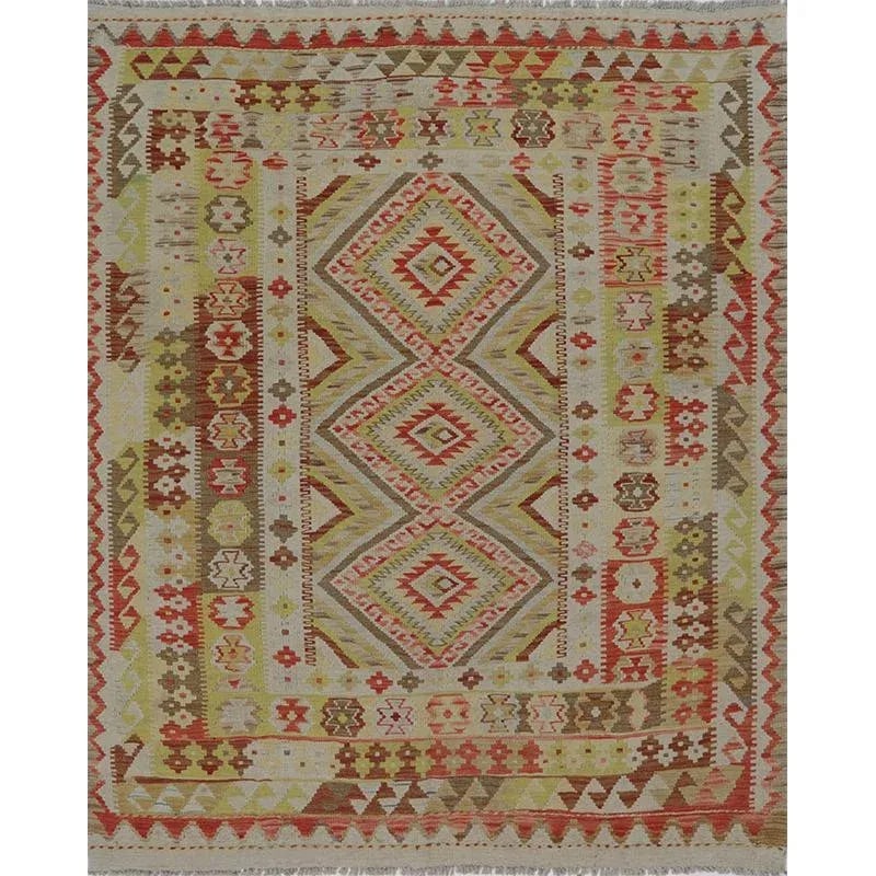Traditional Handwoven Turkish Kilim Area Rug 5'1" X 6'1" - 10