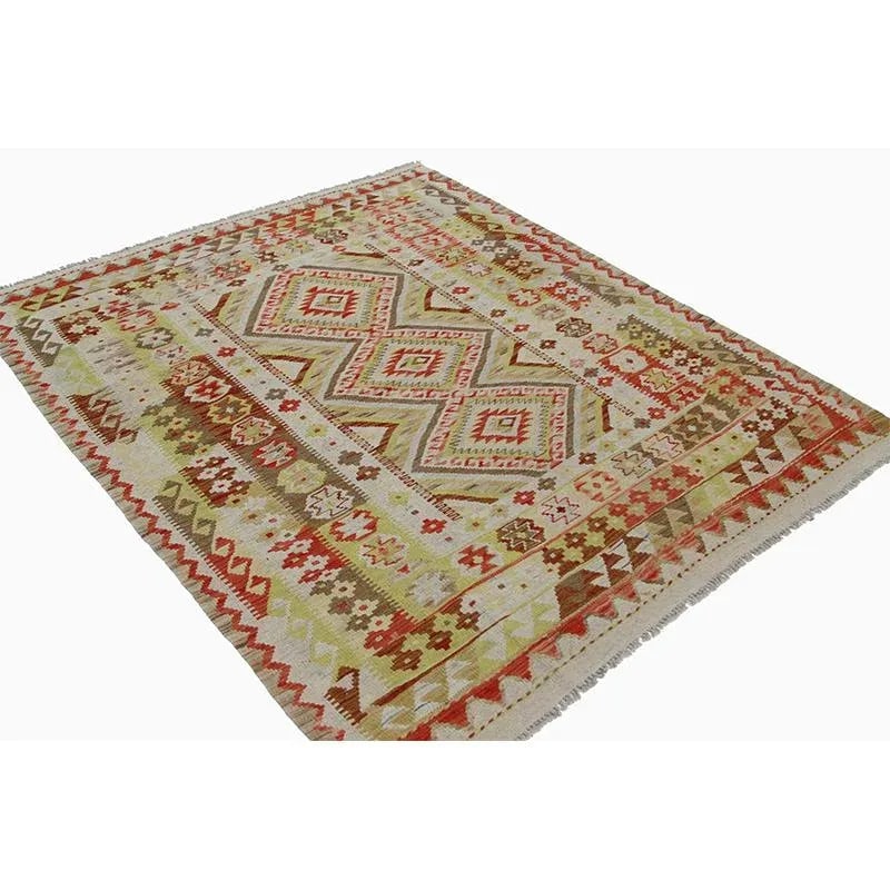 Traditional Handwoven Turkish Kilim Area Rug 5'1" X 6'1" - 6