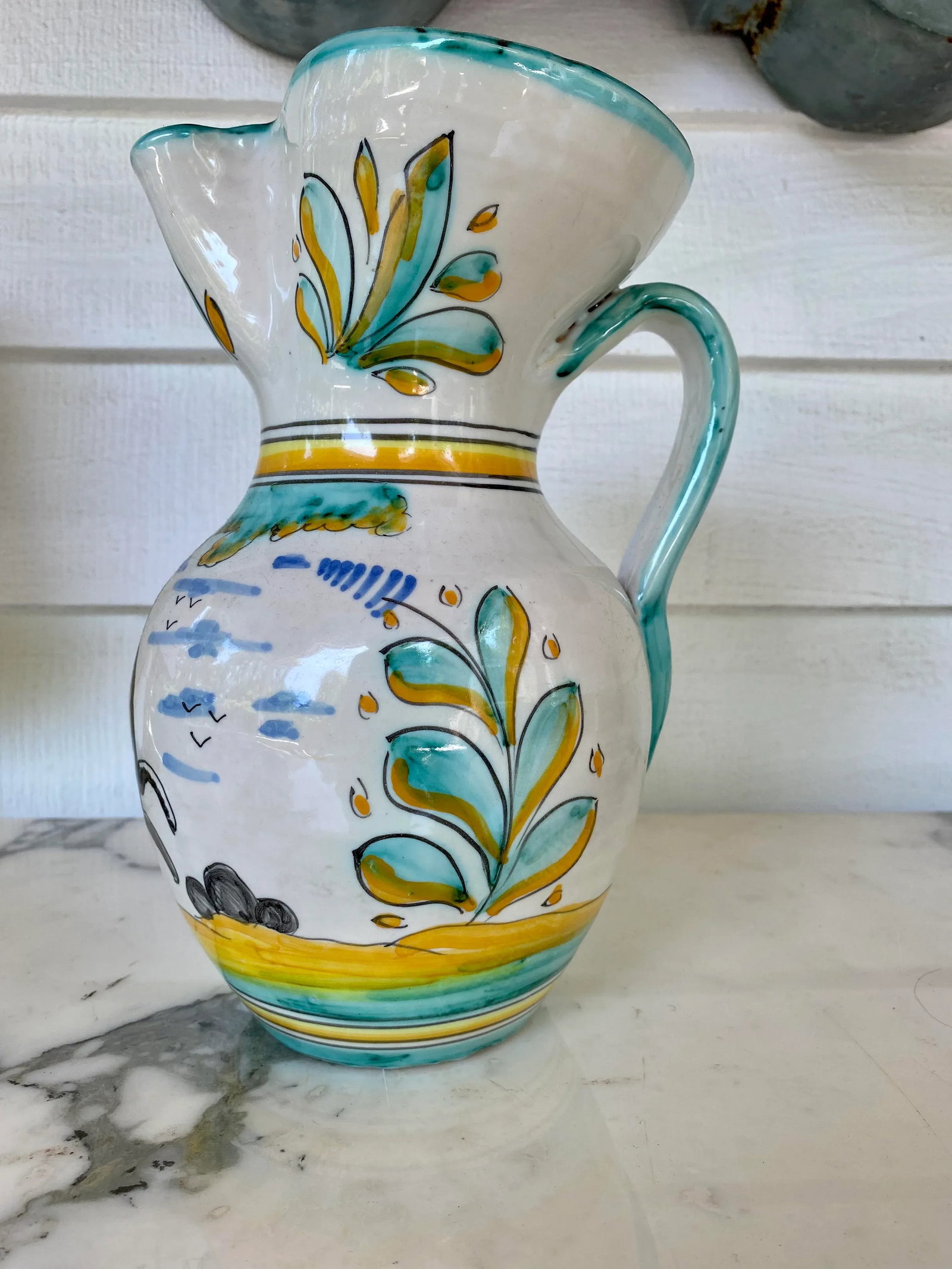 19th Century Earthenware Talavera Glazed Hand Painted Pitcher - 10