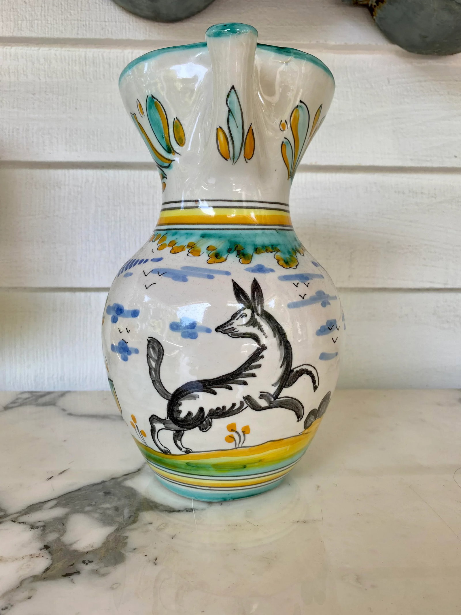 19th Century Earthenware Talavera Glazed Hand Painted Pitcher - 2