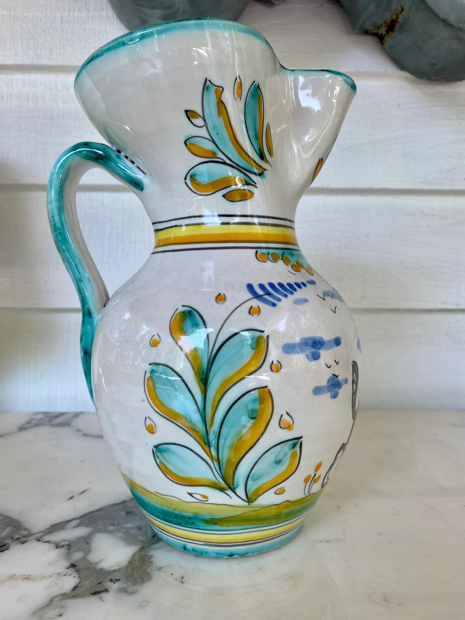 19th Century Earthenware Talavera Glazed Hand Painted Pitcher - 3