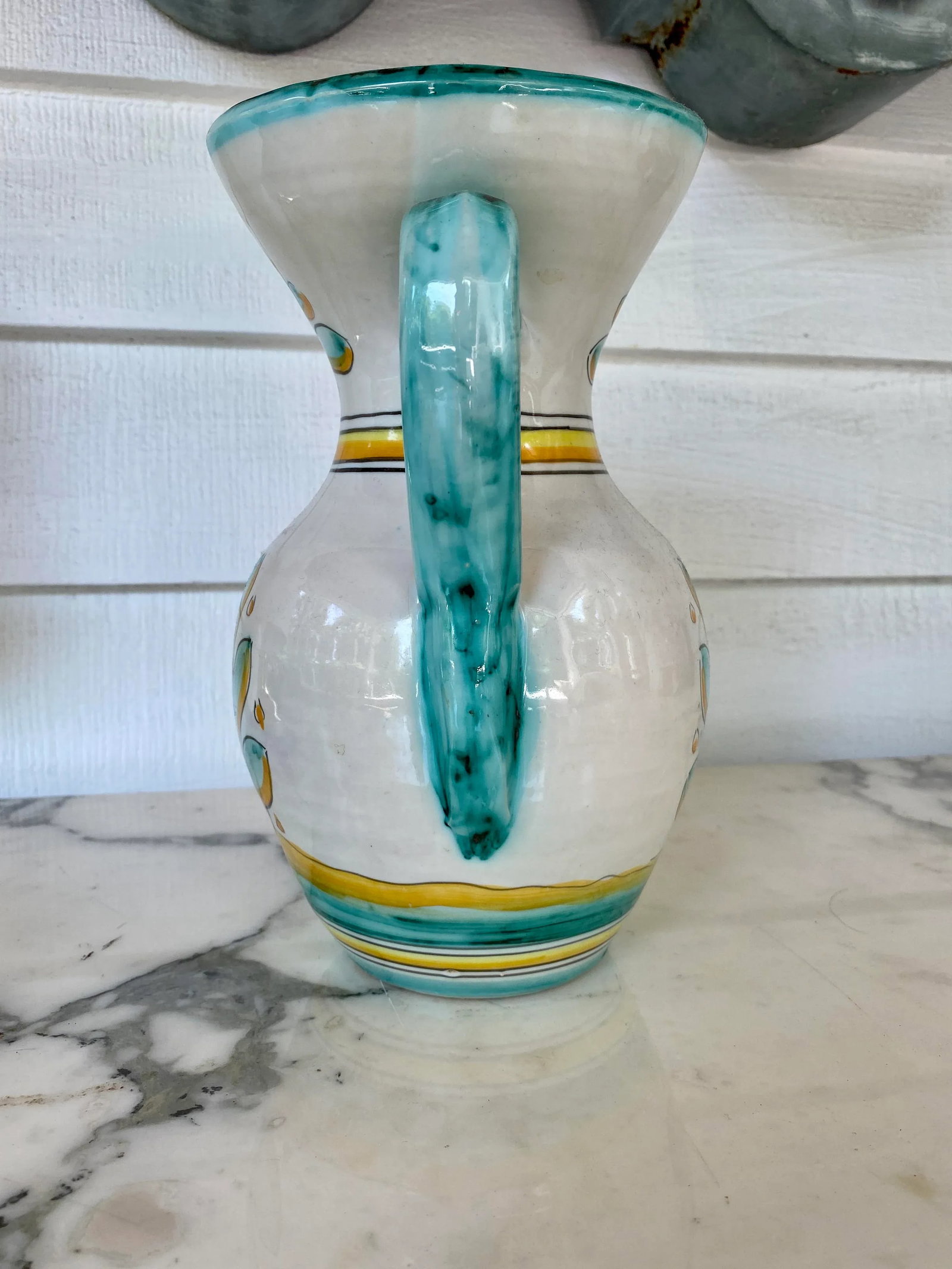 19th Century Earthenware Talavera Glazed Hand Painted Pitcher - 4
