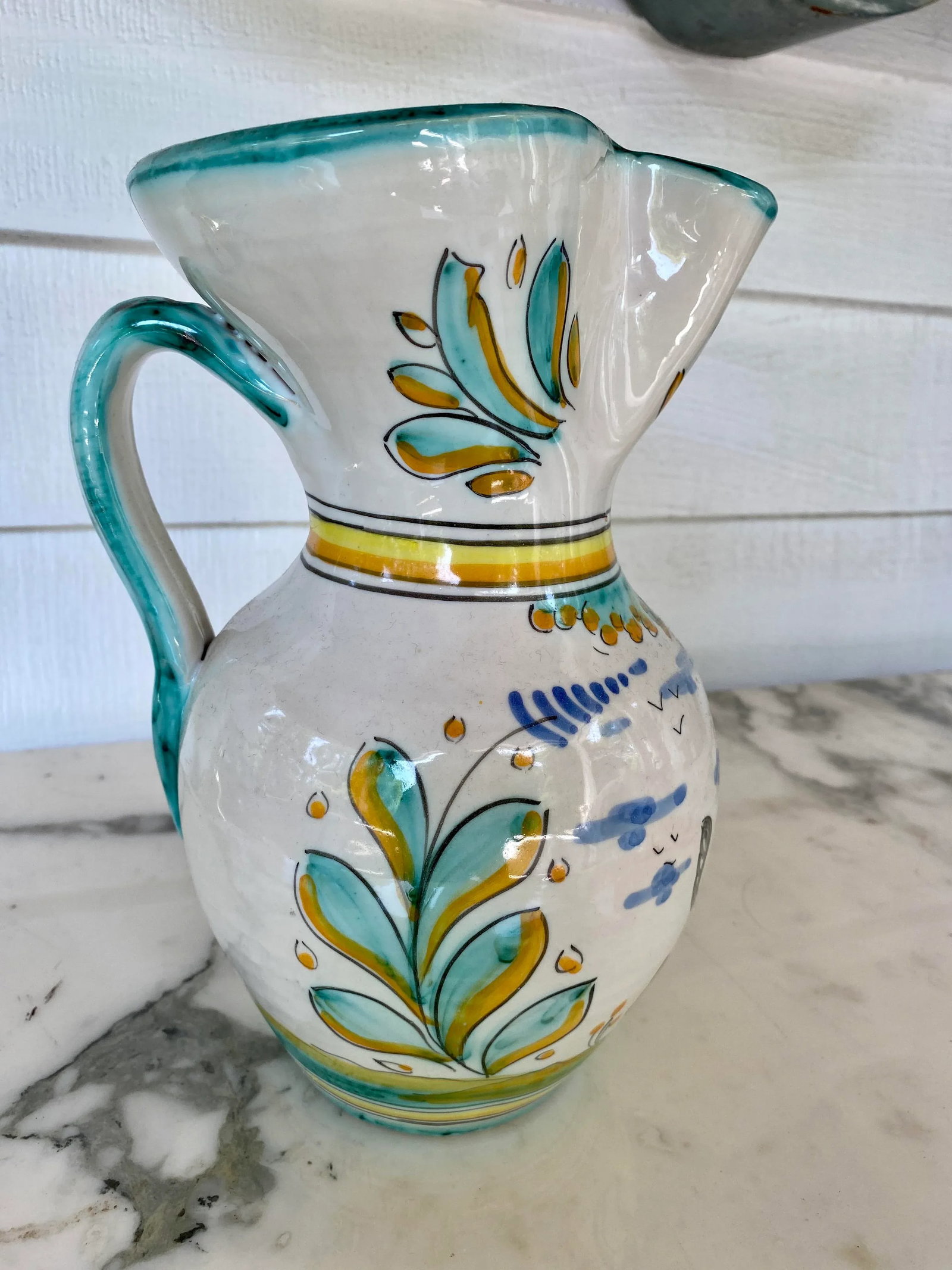 19th Century Earthenware Talavera Glazed Hand Painted Pitcher - 5