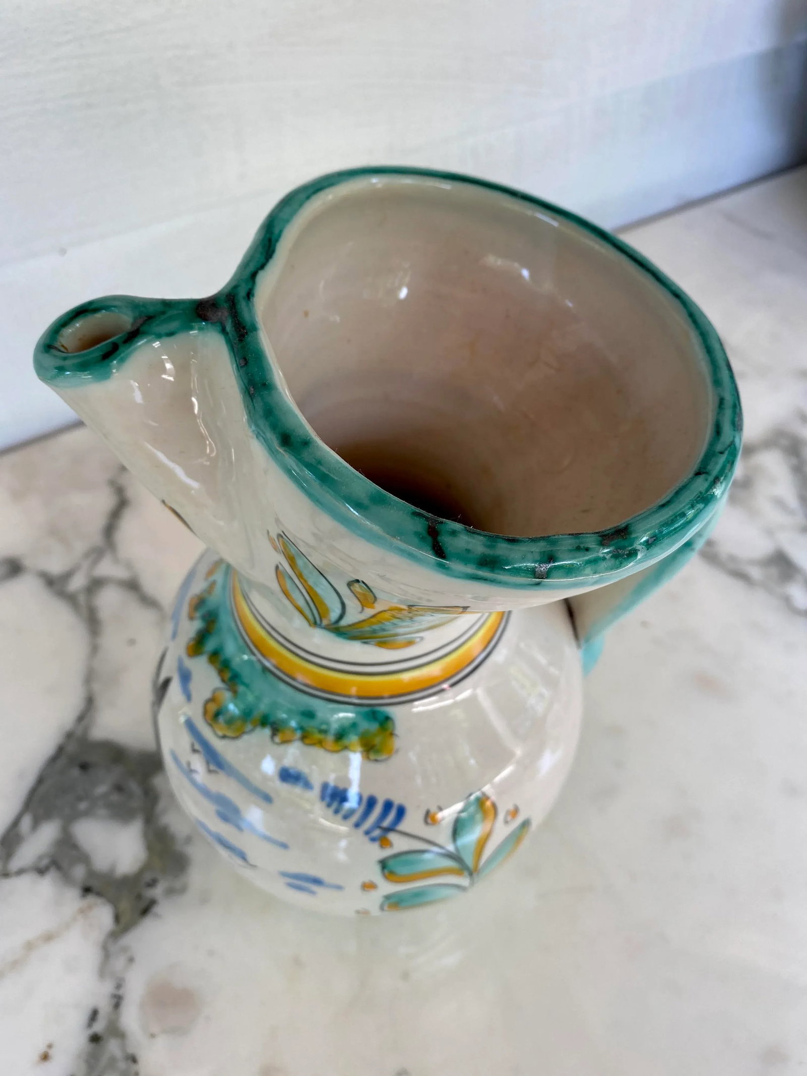 19th Century Earthenware Talavera Glazed Hand Painted Pitcher - 6