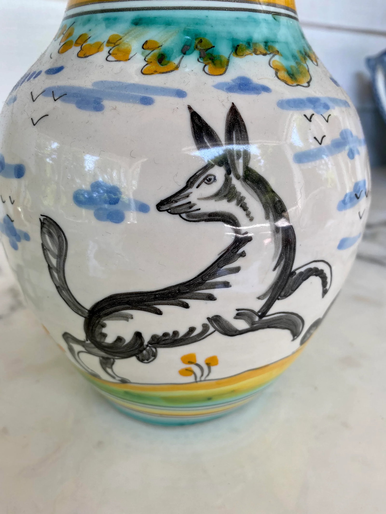 19th Century Earthenware Talavera Glazed Hand Painted Pitcher - 7