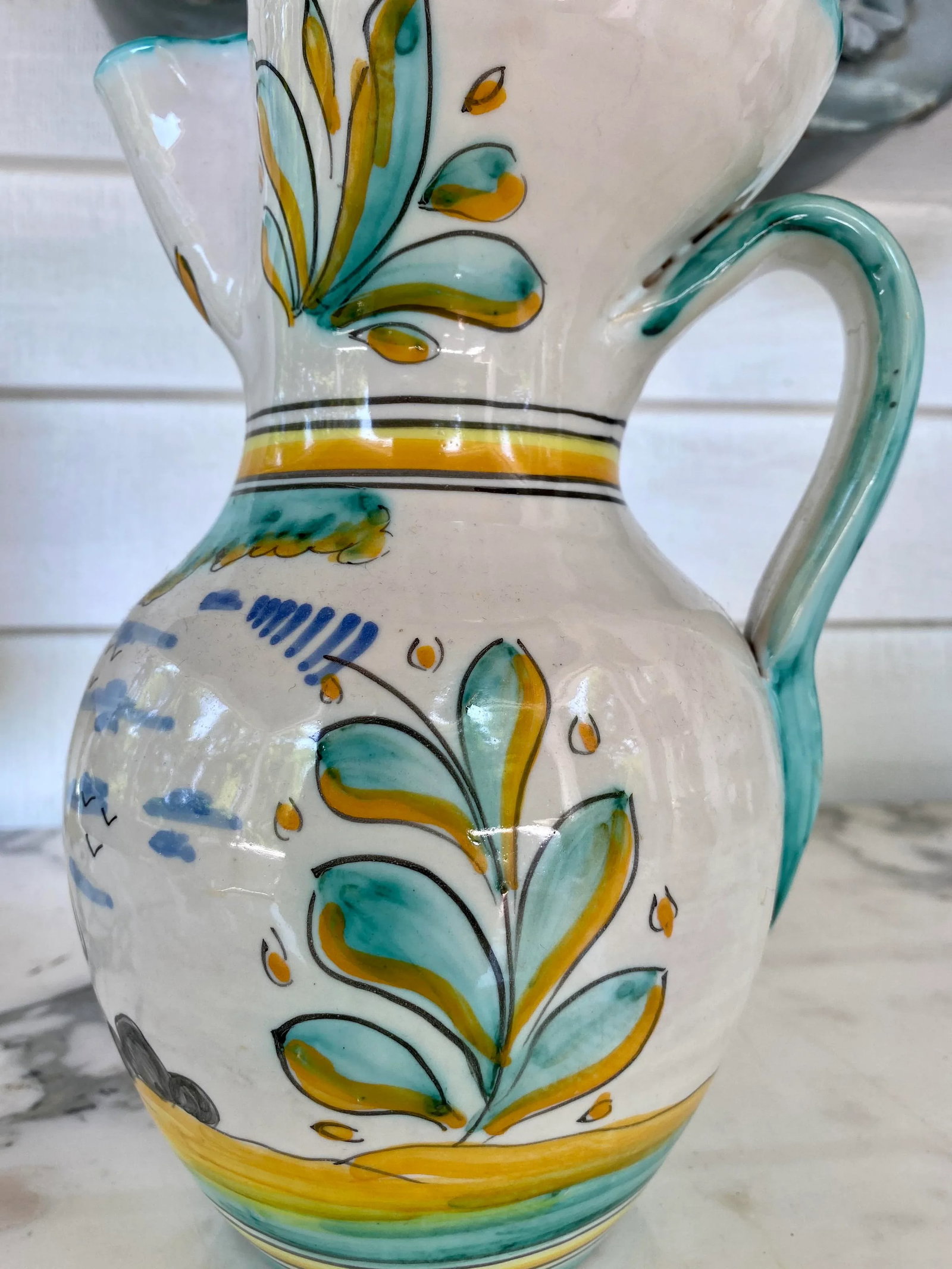 19th Century Earthenware Talavera Glazed Hand Painted Pitcher - 8