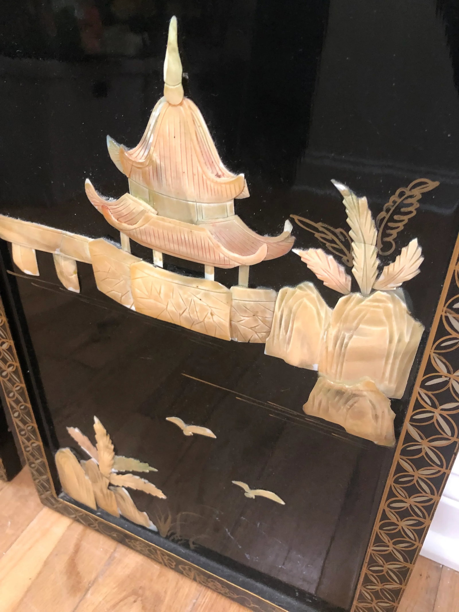 Vintage Chinoiserie Mother of Pearl Wall Panels- a Pair - 5