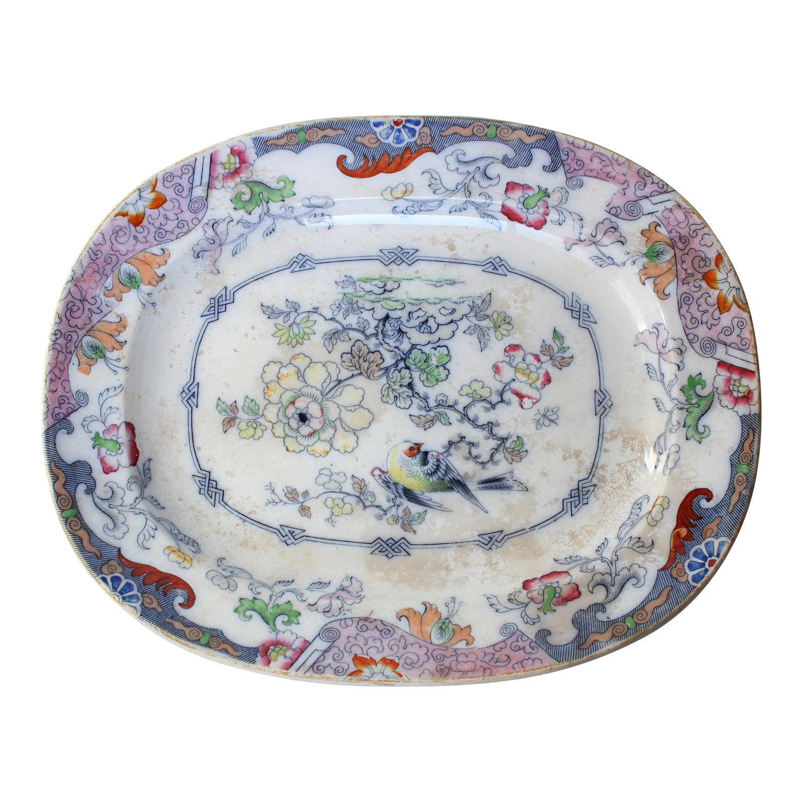 19th C. Staffordshire Ironstone Chinoiserie Platter Birds (1 of 5)