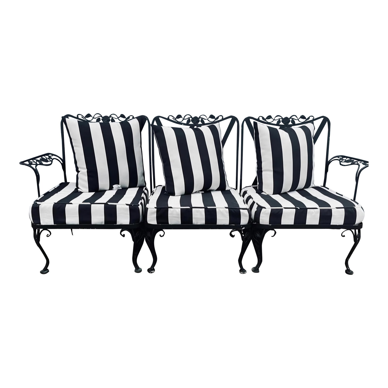 Vintage Woodard Outdoor Patio Sofa with Striped Cushions & Pillows (1 of 10)