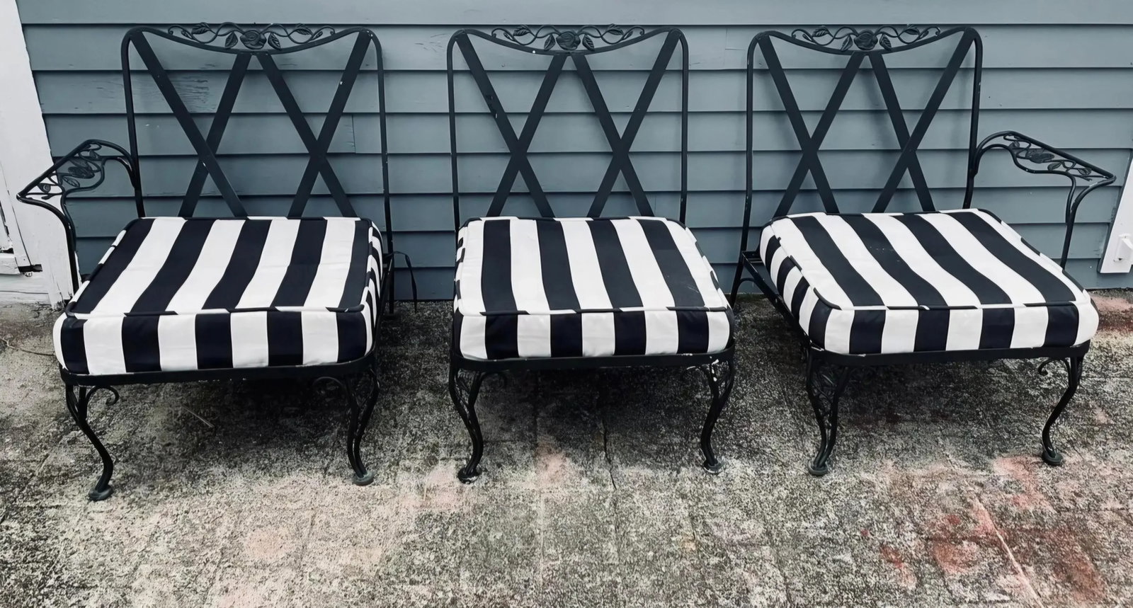 Vintage Woodard Outdoor Patio Sofa with Striped Cushions & Pillows - 3
