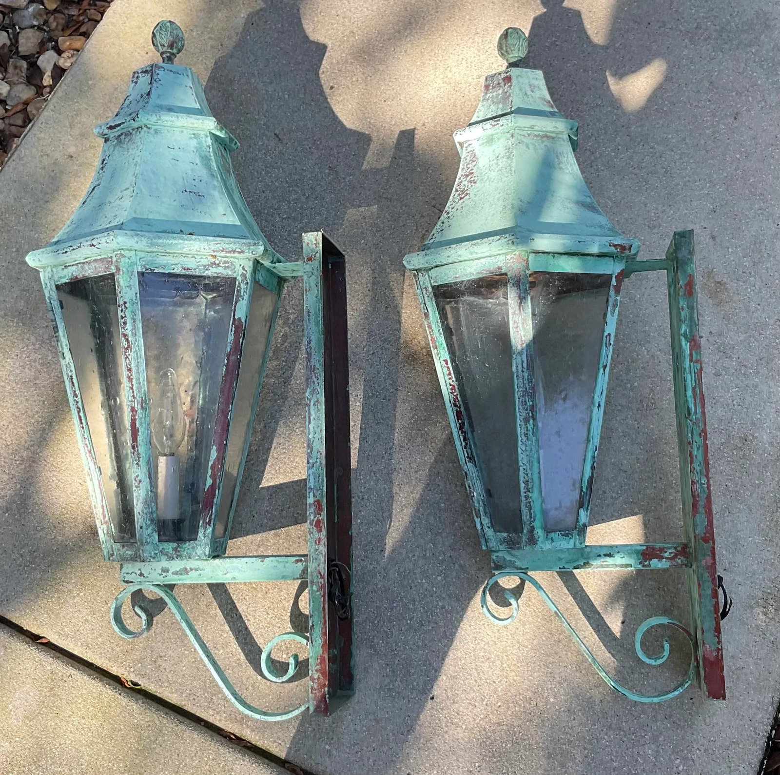 Pair of Large Solid Copper Architectural Wall Lantern - 10