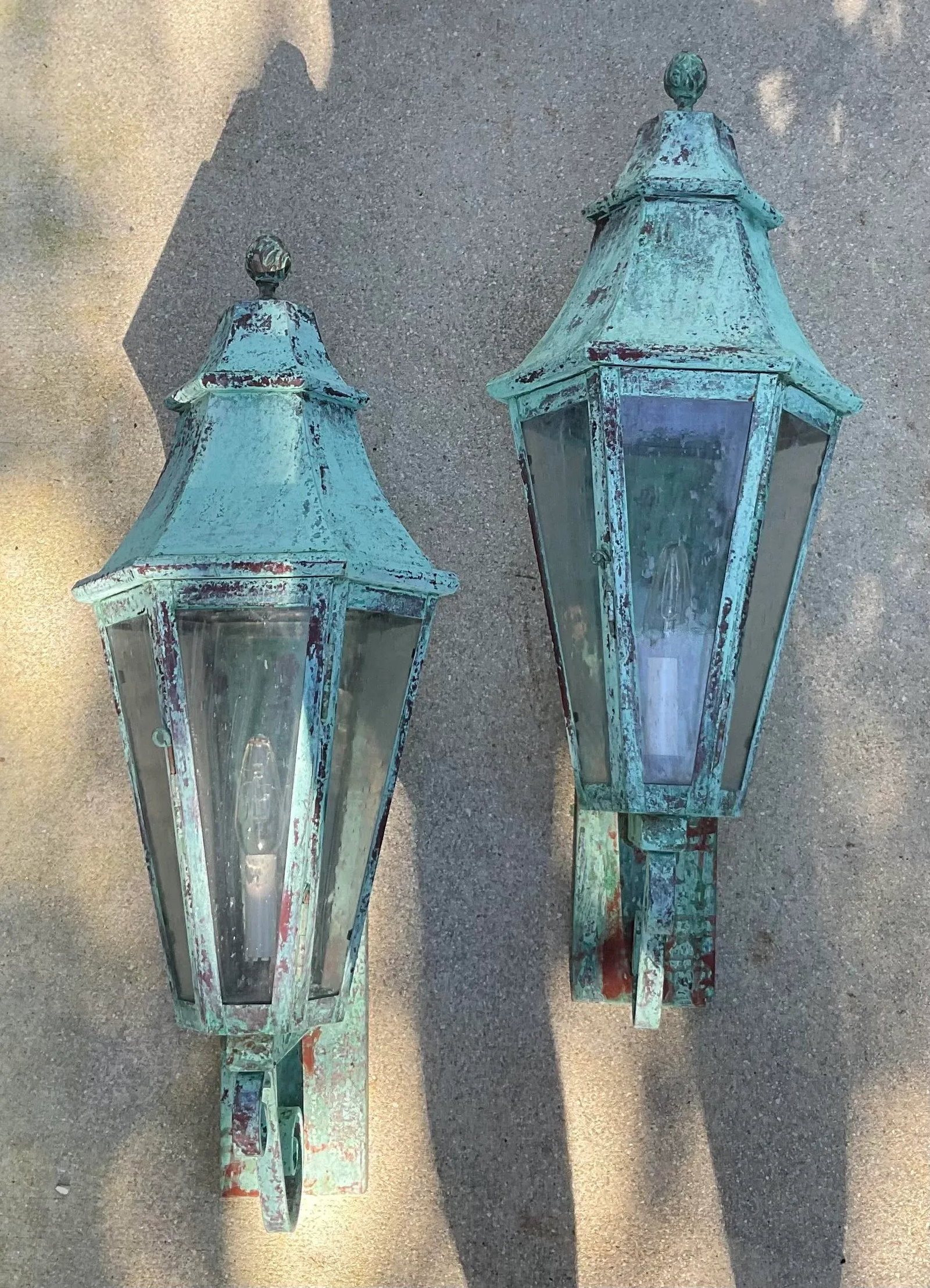 Pair of Large Solid Copper Architectural Wall Lantern - 11
