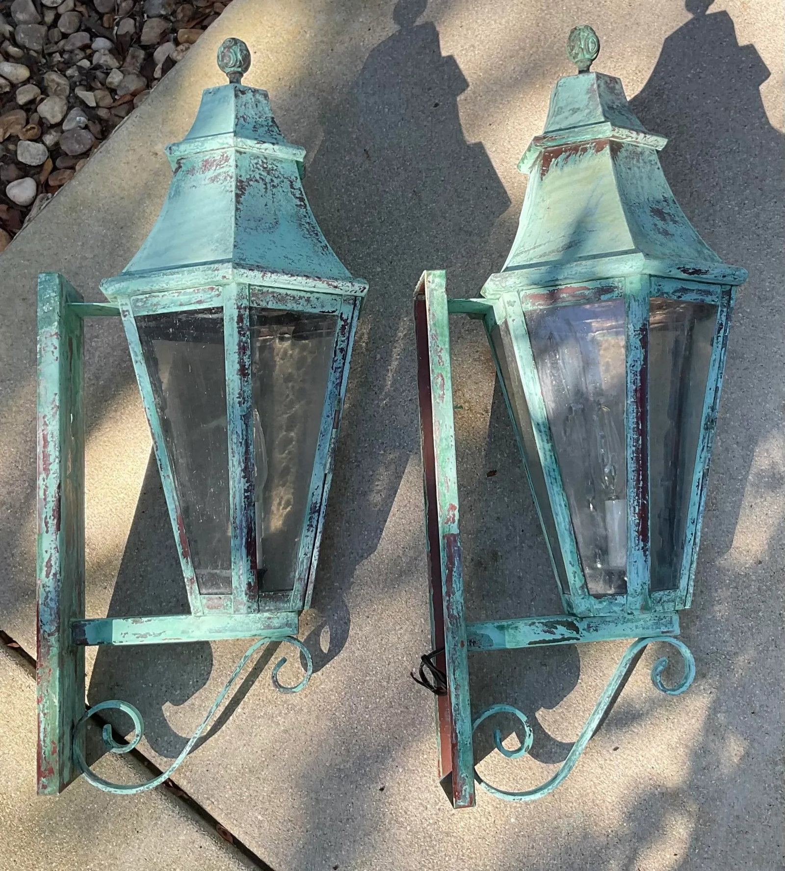Pair of Large Solid Copper Architectural Wall Lantern - 12