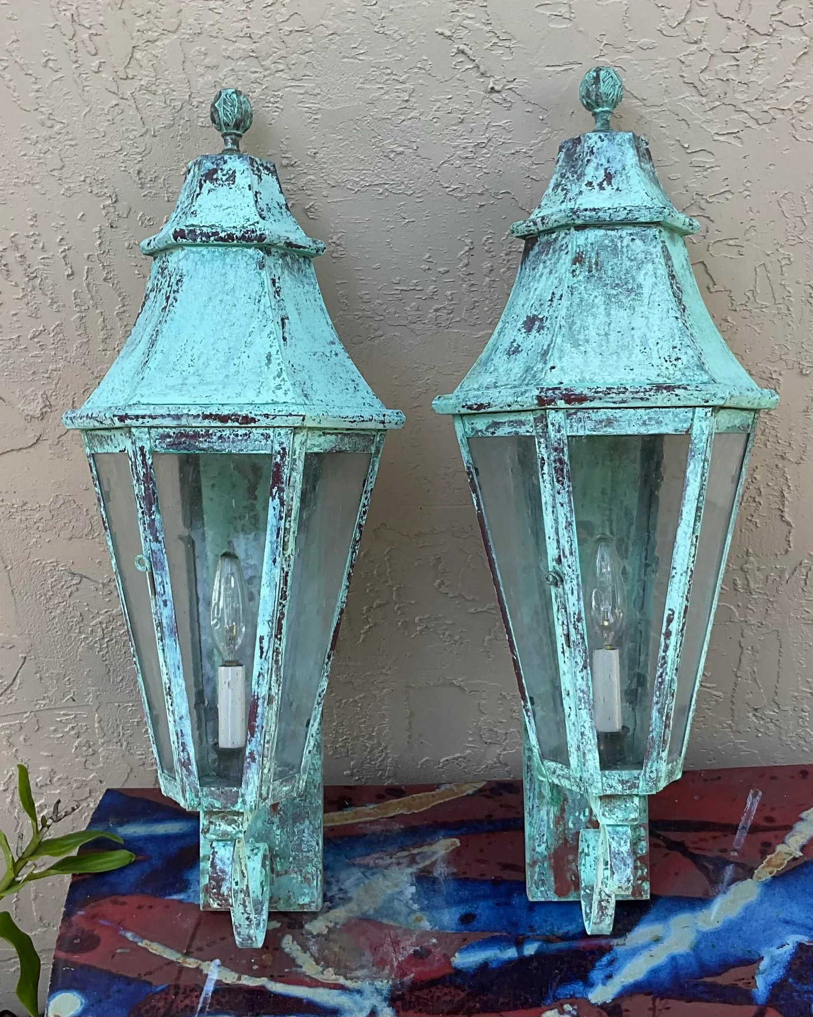 Pair of Large Solid Copper Architectural Wall Lantern - 2