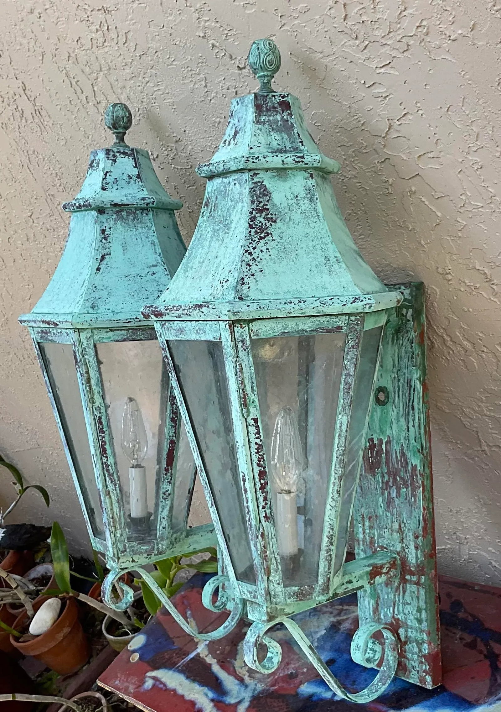 Pair of Large Solid Copper Architectural Wall Lantern - 3