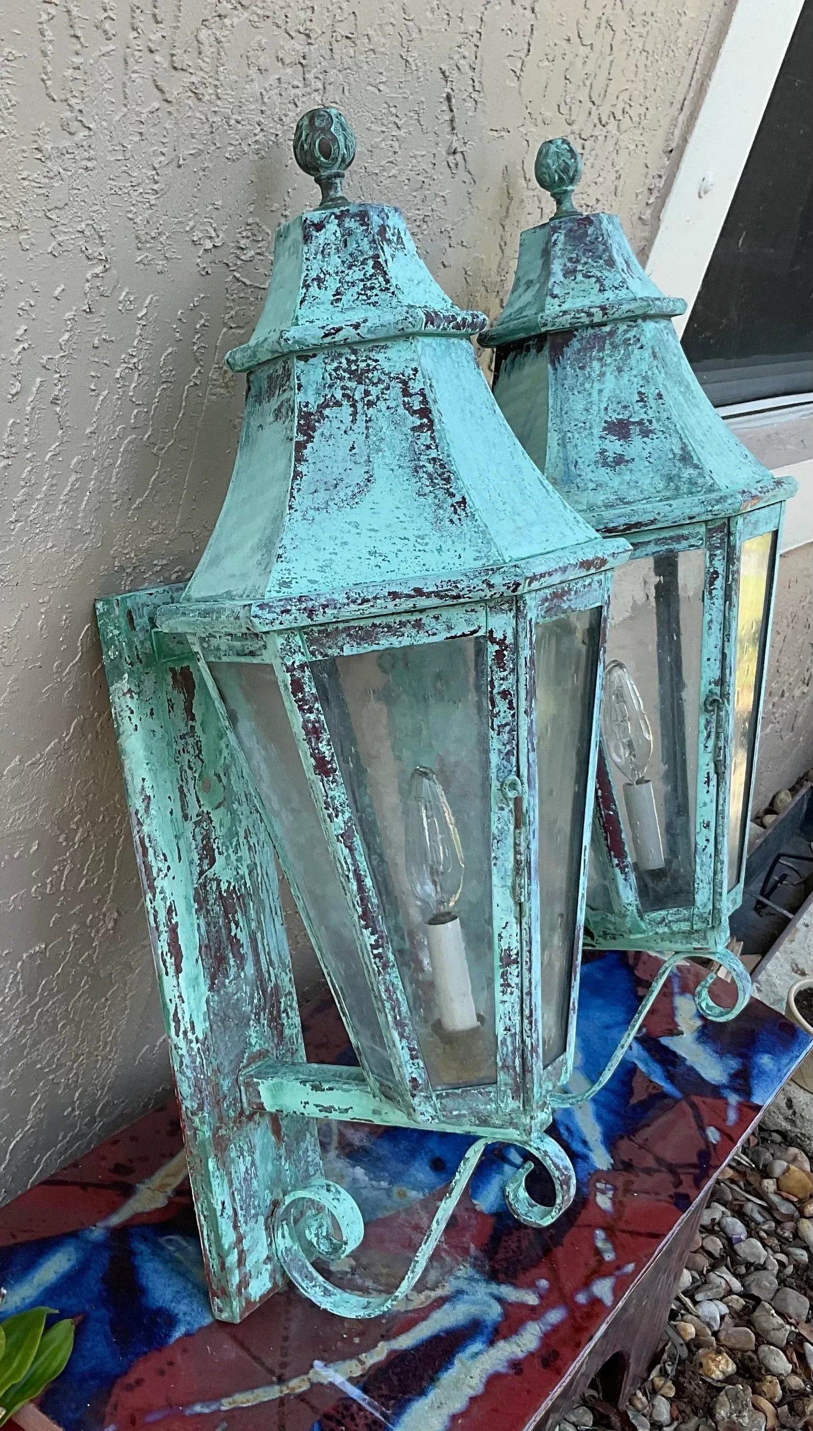 Pair of Large Solid Copper Architectural Wall Lantern - 4