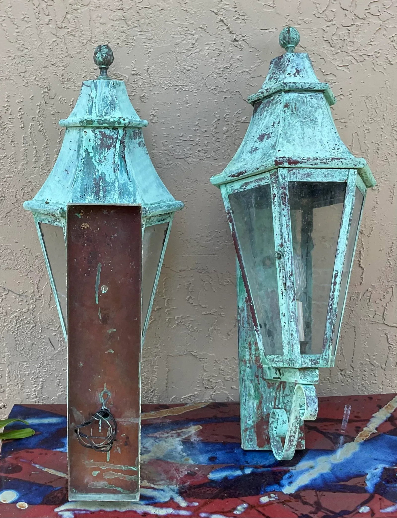 Pair of Large Solid Copper Architectural Wall Lantern - 8