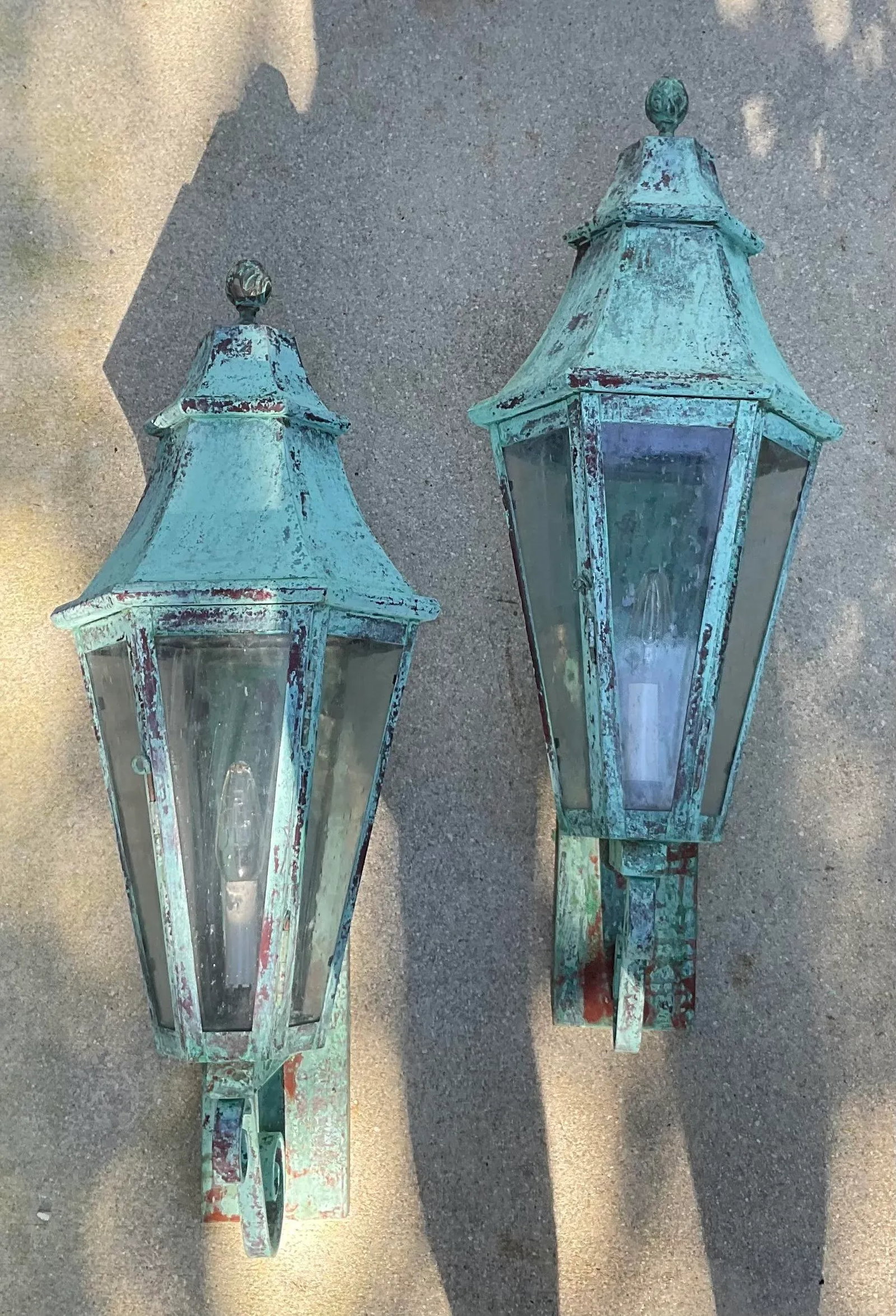 Pair of Large Solid Copper Architectural Wall Lantern - 9