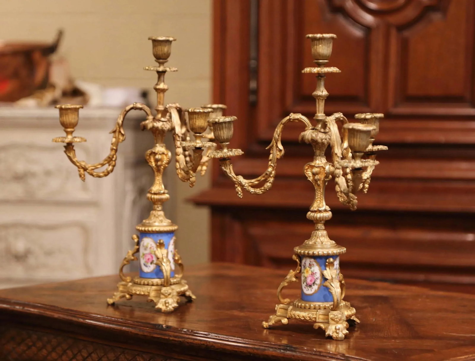 Pair of 19th Century French Louis XVI Gilt Bronze and Porcelain Candelabras - 2