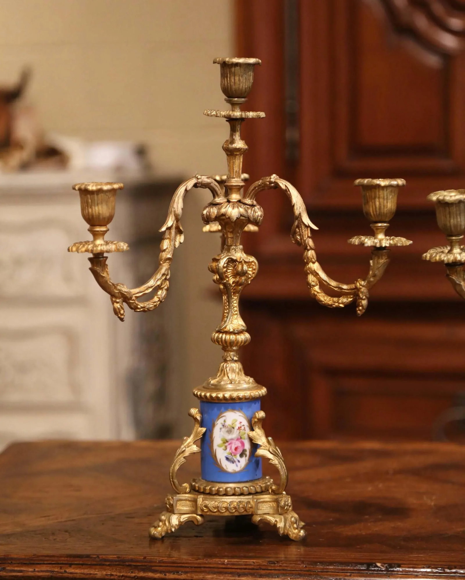 Pair of 19th Century French Louis XVI Gilt Bronze and Porcelain Candelabras - 3