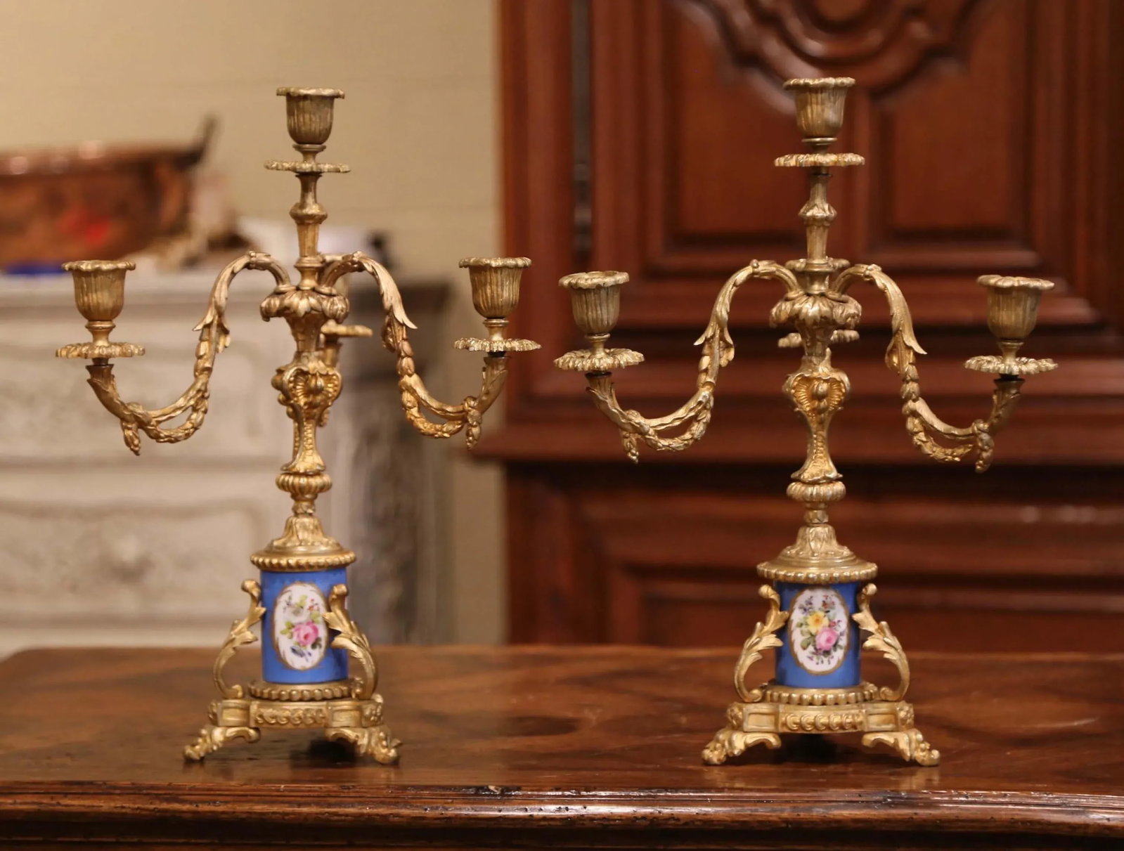 Pair of 19th Century French Louis XVI Gilt Bronze and Porcelain Candelabras - 4