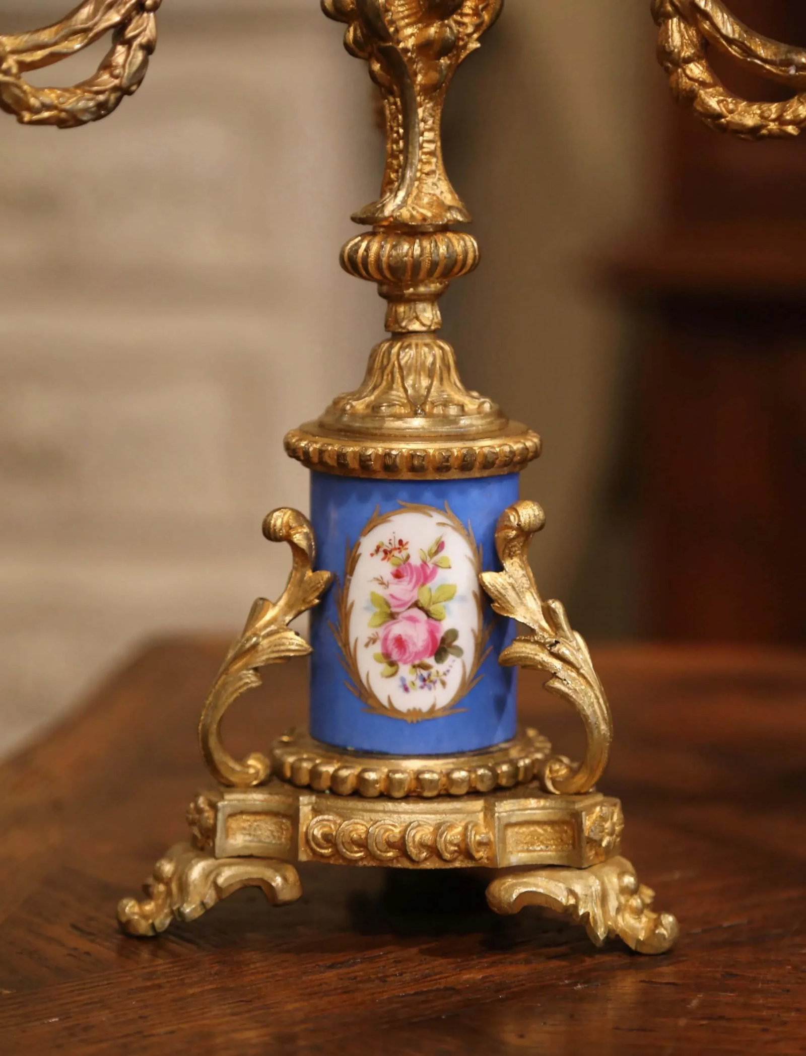 Pair of 19th Century French Louis XVI Gilt Bronze and Porcelain Candelabras - 5