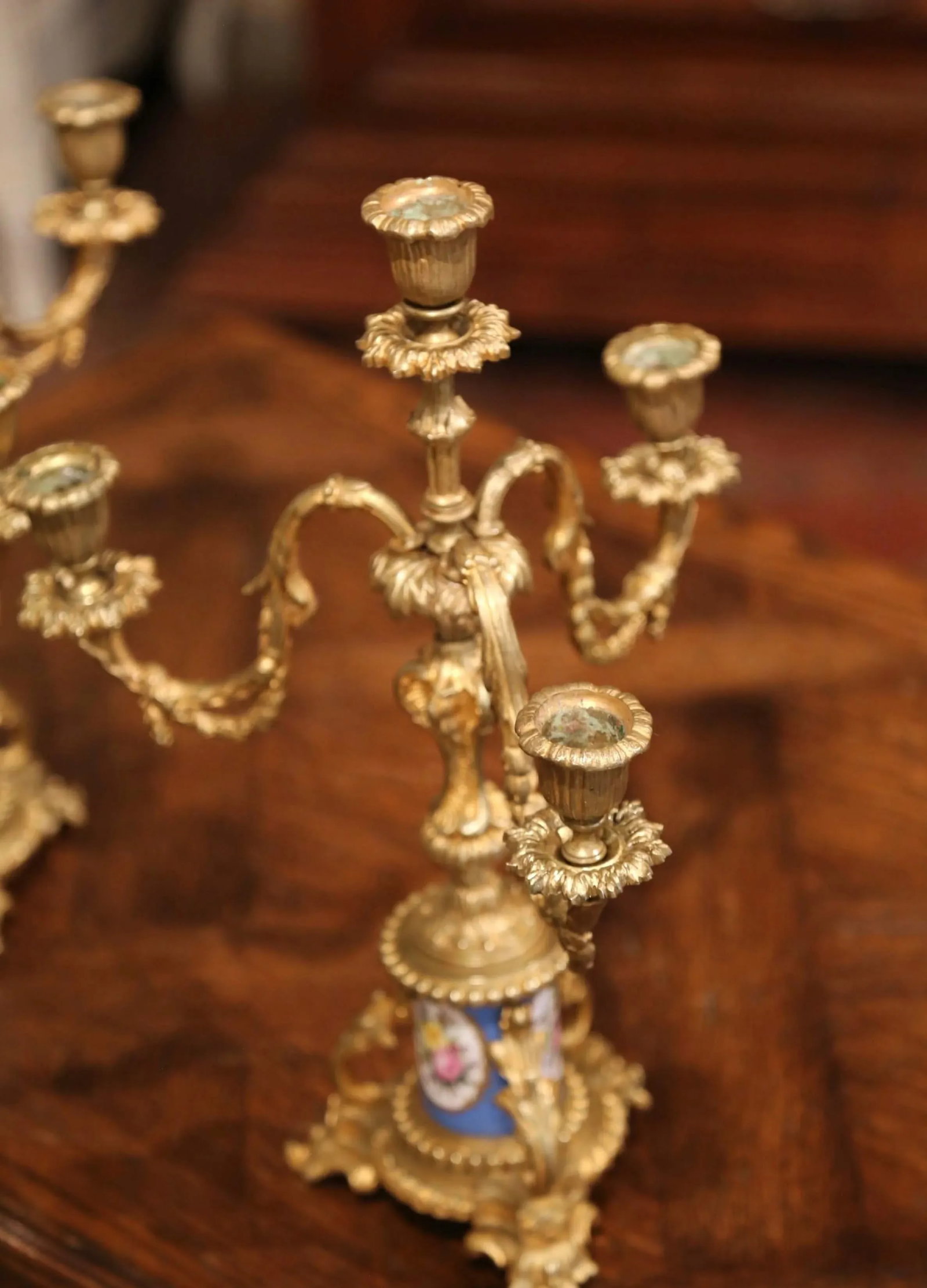 Pair of 19th Century French Louis XVI Gilt Bronze and Porcelain Candelabras - 6