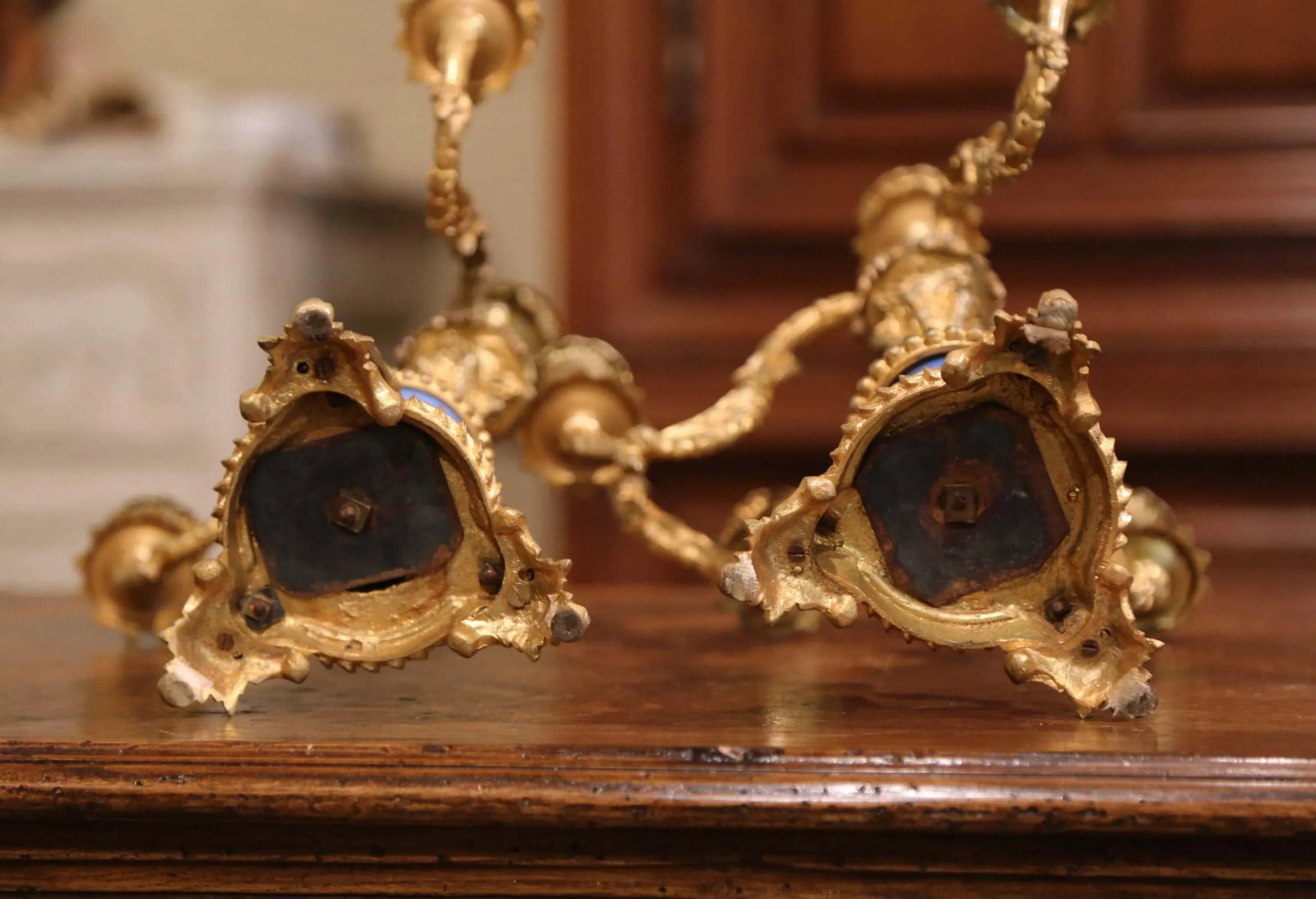 Pair of 19th Century French Louis XVI Gilt Bronze and Porcelain Candelabras - 7