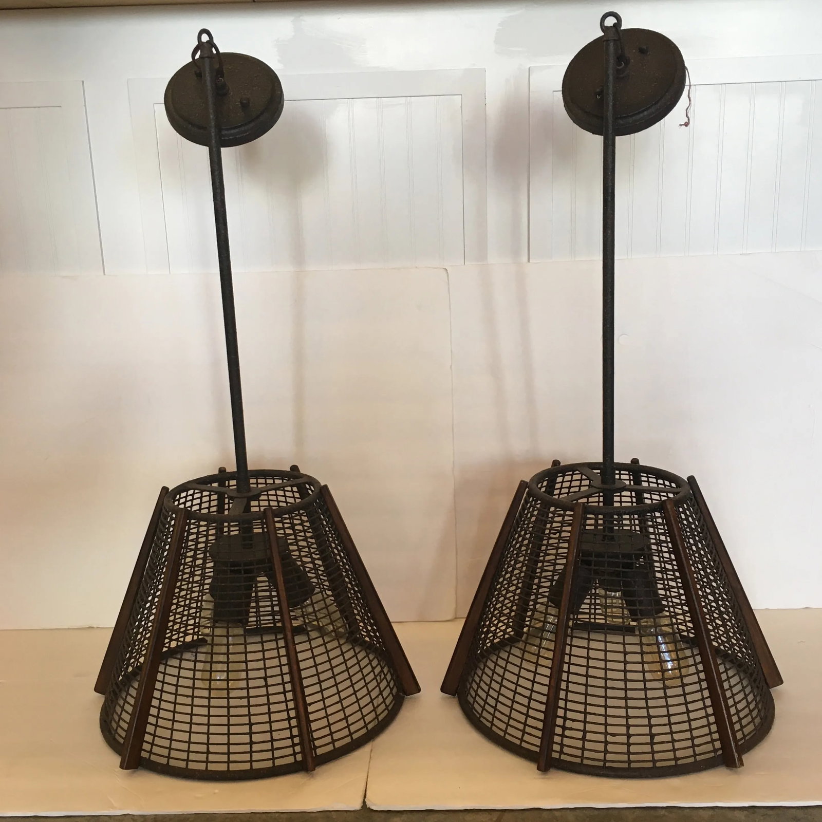 Metal Industrial Hanging Light Fixtures - a Pair - 2