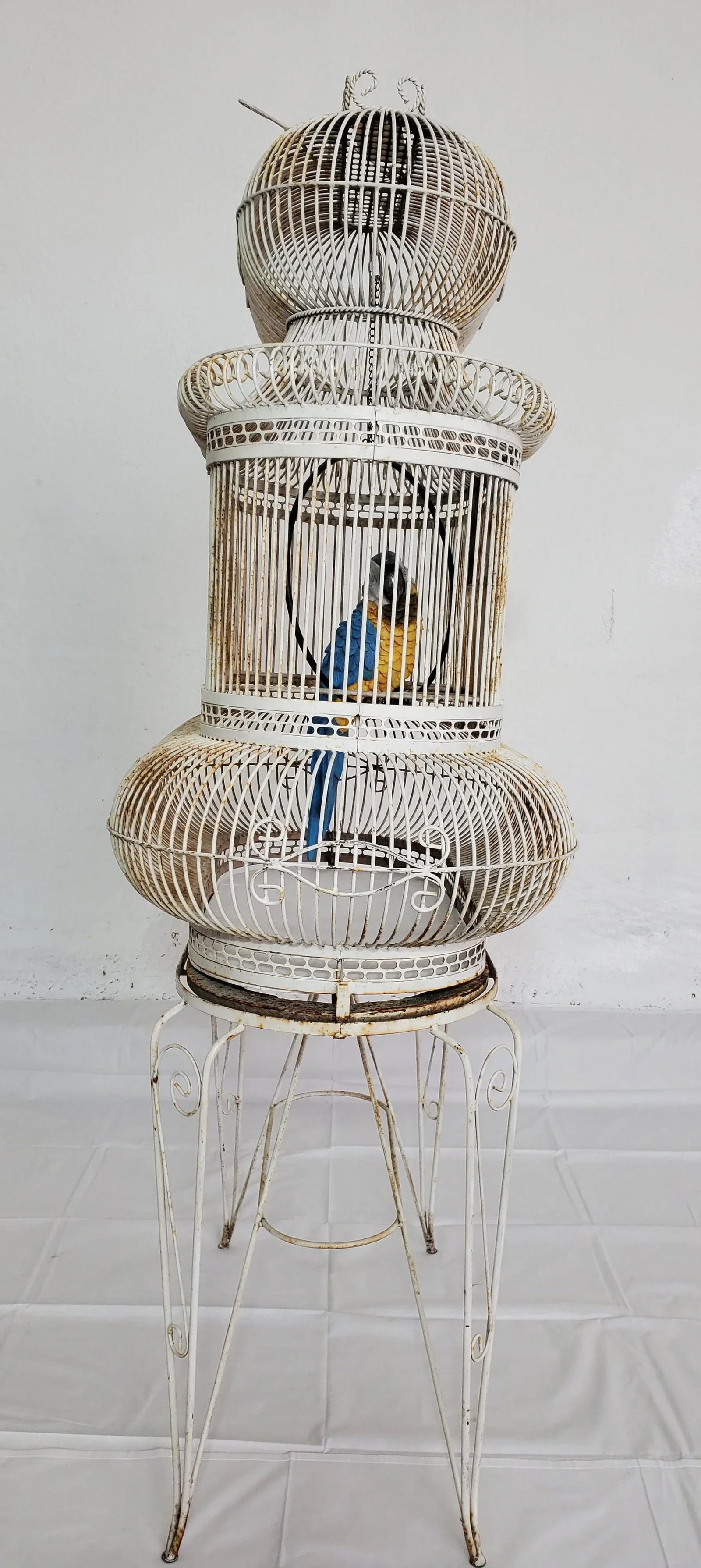 French Painted Wrought Iron Bird Cage on Stand - 2