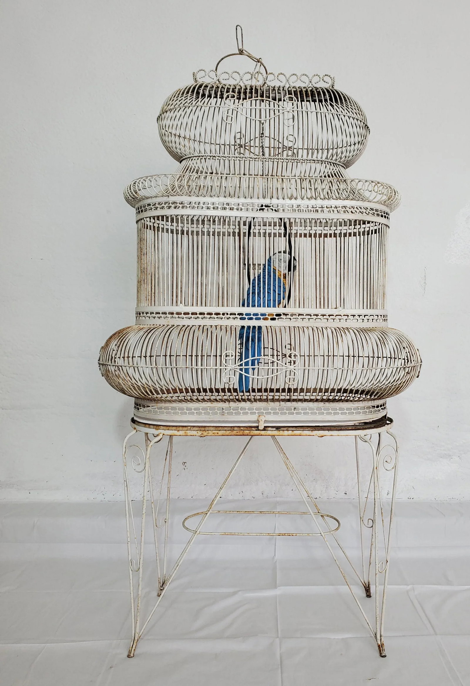 French Painted Wrought Iron Bird Cage on Stand - 3
