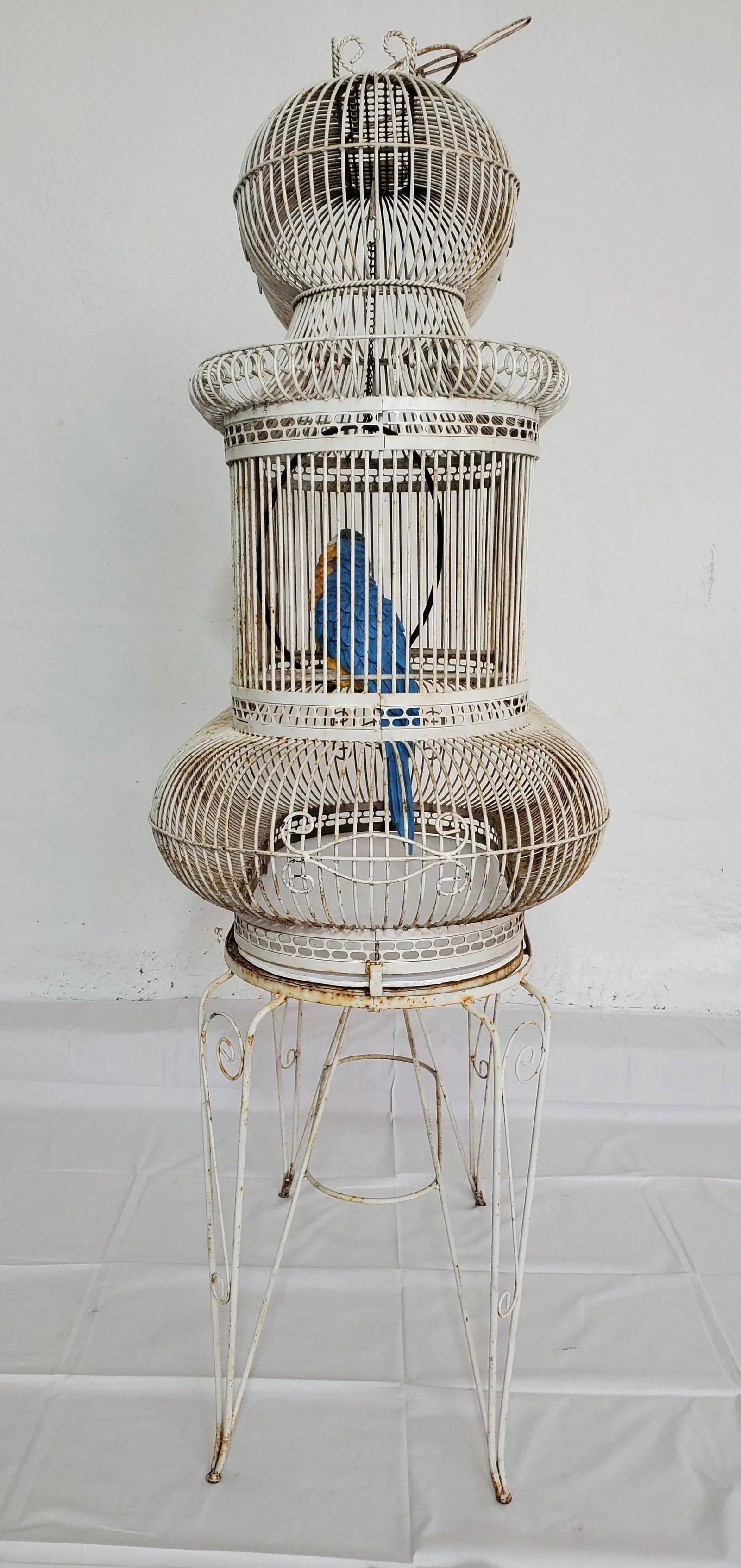 French Painted Wrought Iron Bird Cage on Stand - 4