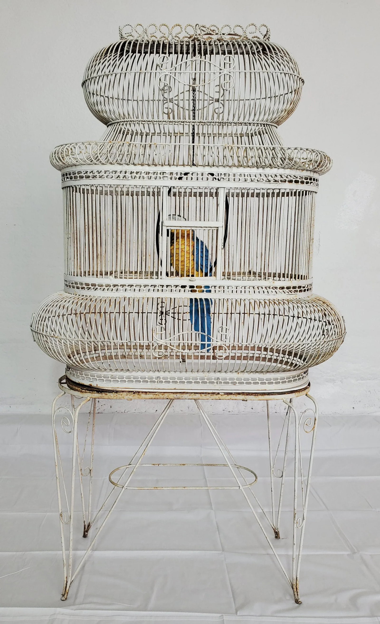 French Painted Wrought Iron Bird Cage on Stand - 7