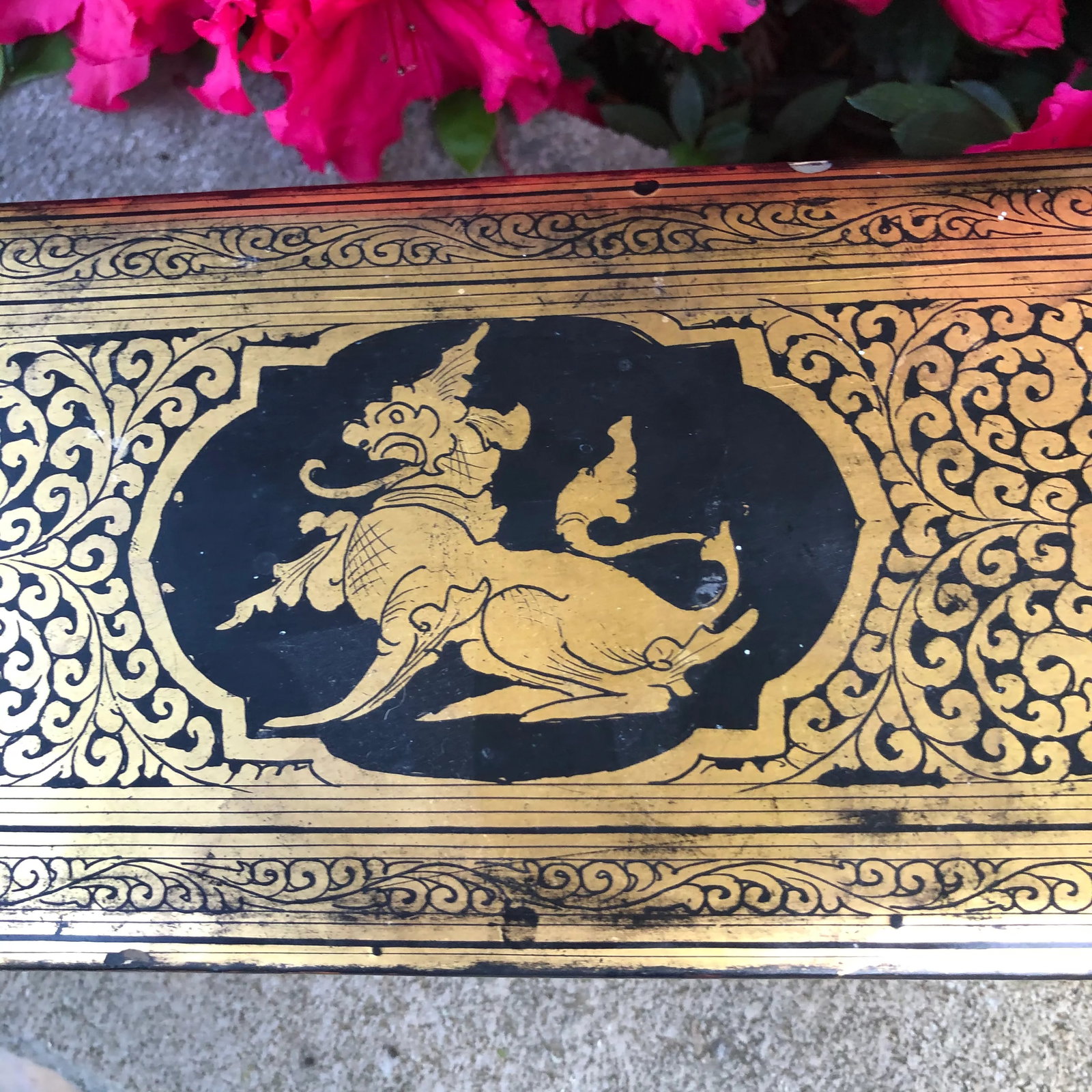 Burmese Vintage Black Lacquer and Gold Long Box - 3