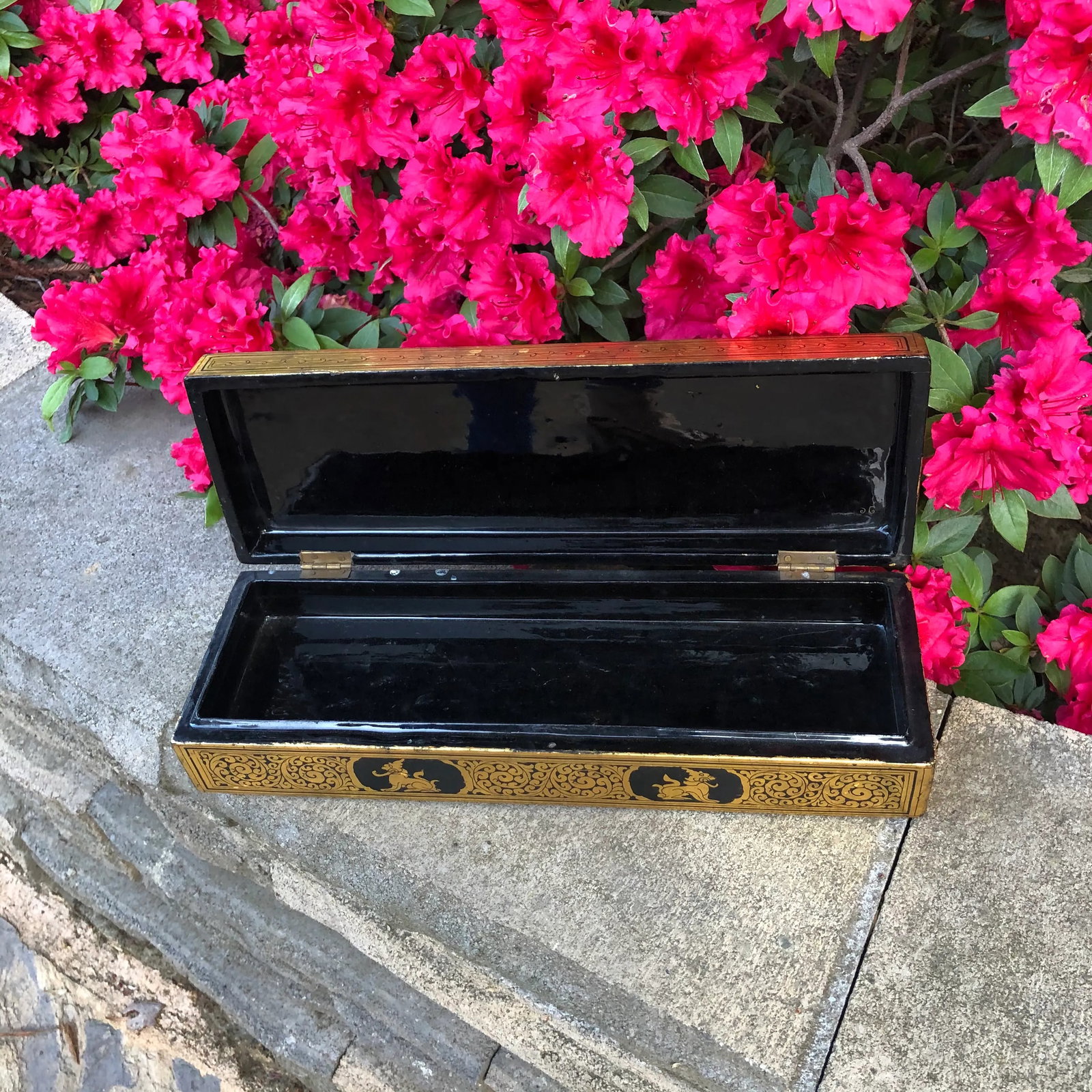 Burmese Vintage Black Lacquer and Gold Long Box - 4