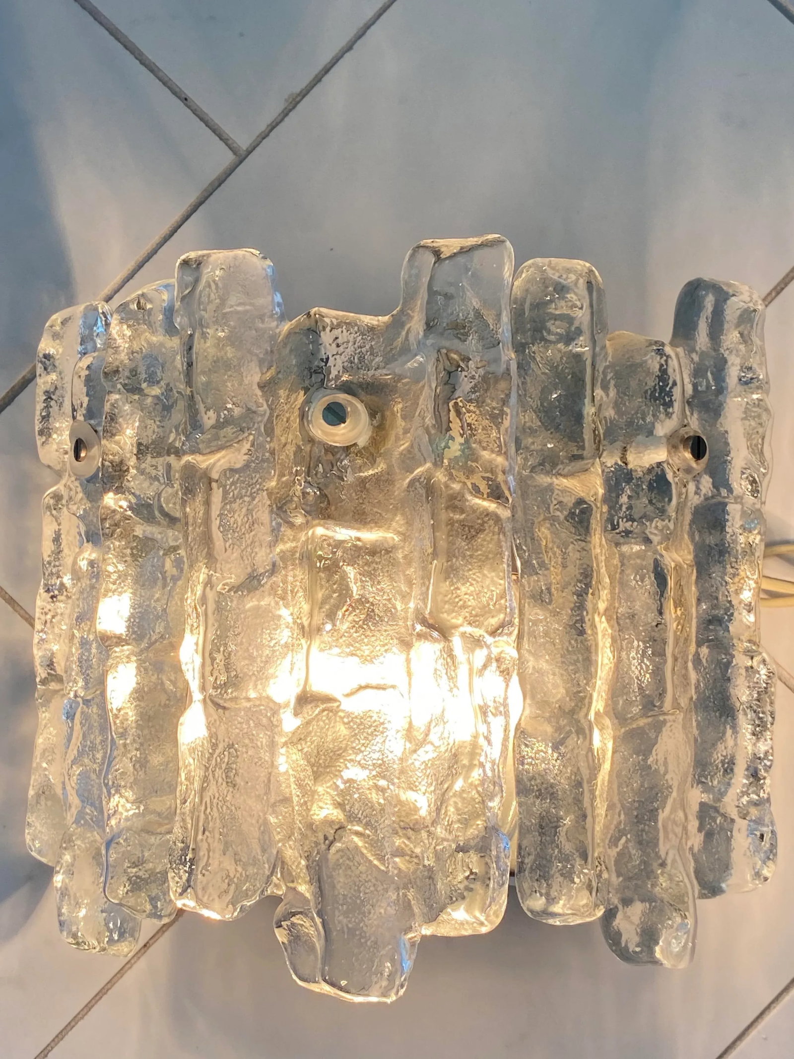 1960's Ice Glass Sconces by J. T. Kalmar - a Pair - 3