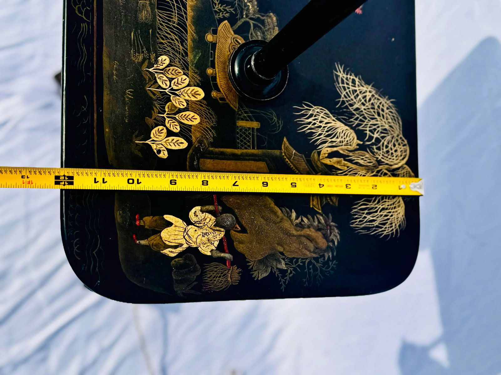 Vintage Chinoiserie Floor Lamp With Painted Tabletop - Elegant Black & Gold Accent - 12