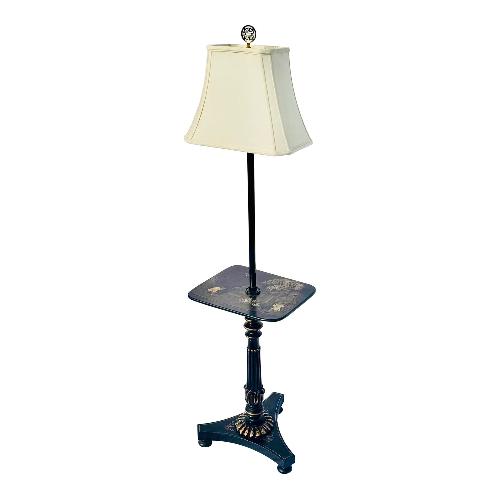 Vintage Chinoiserie Floor Lamp With Painted Tabletop - Elegant Black & Gold Accent (1 of 12)