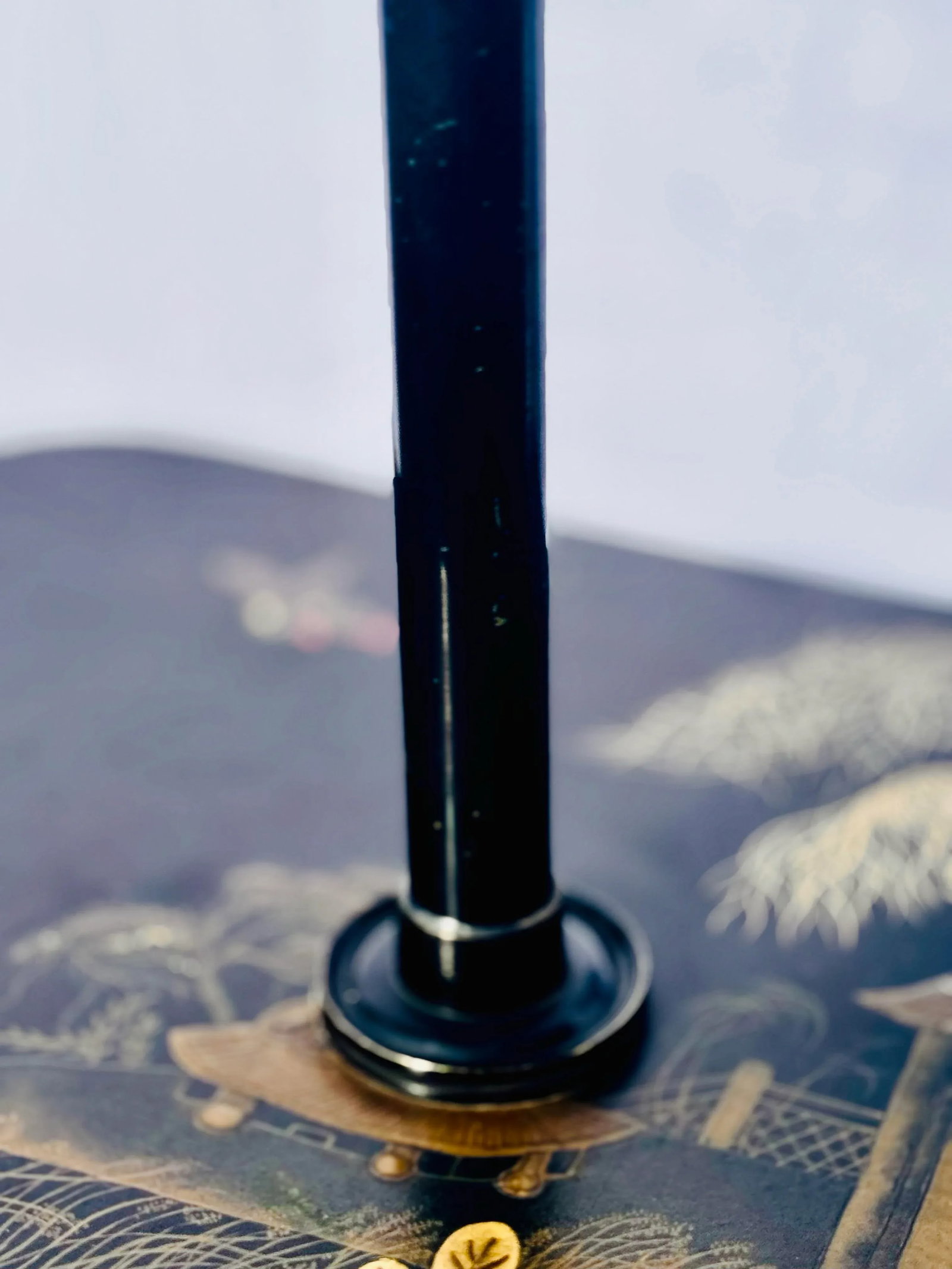 Vintage Chinoiserie Floor Lamp With Painted Tabletop - Elegant Black & Gold Accent - 5