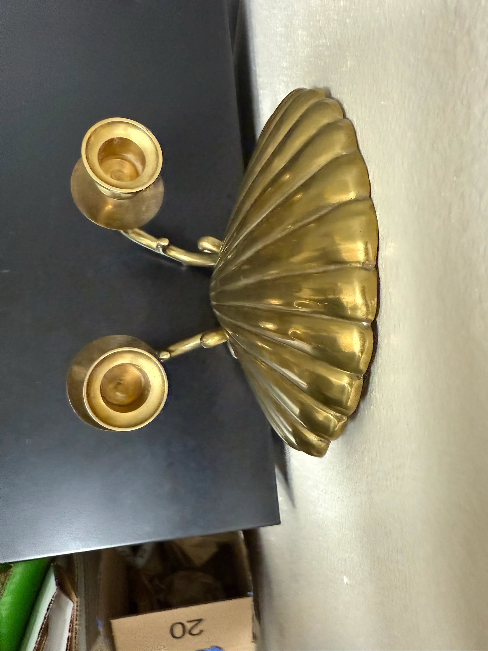 Mid-Century Hollywood Regency Brass Scallop Shell Double Candle Holder Wall Sconce - 10