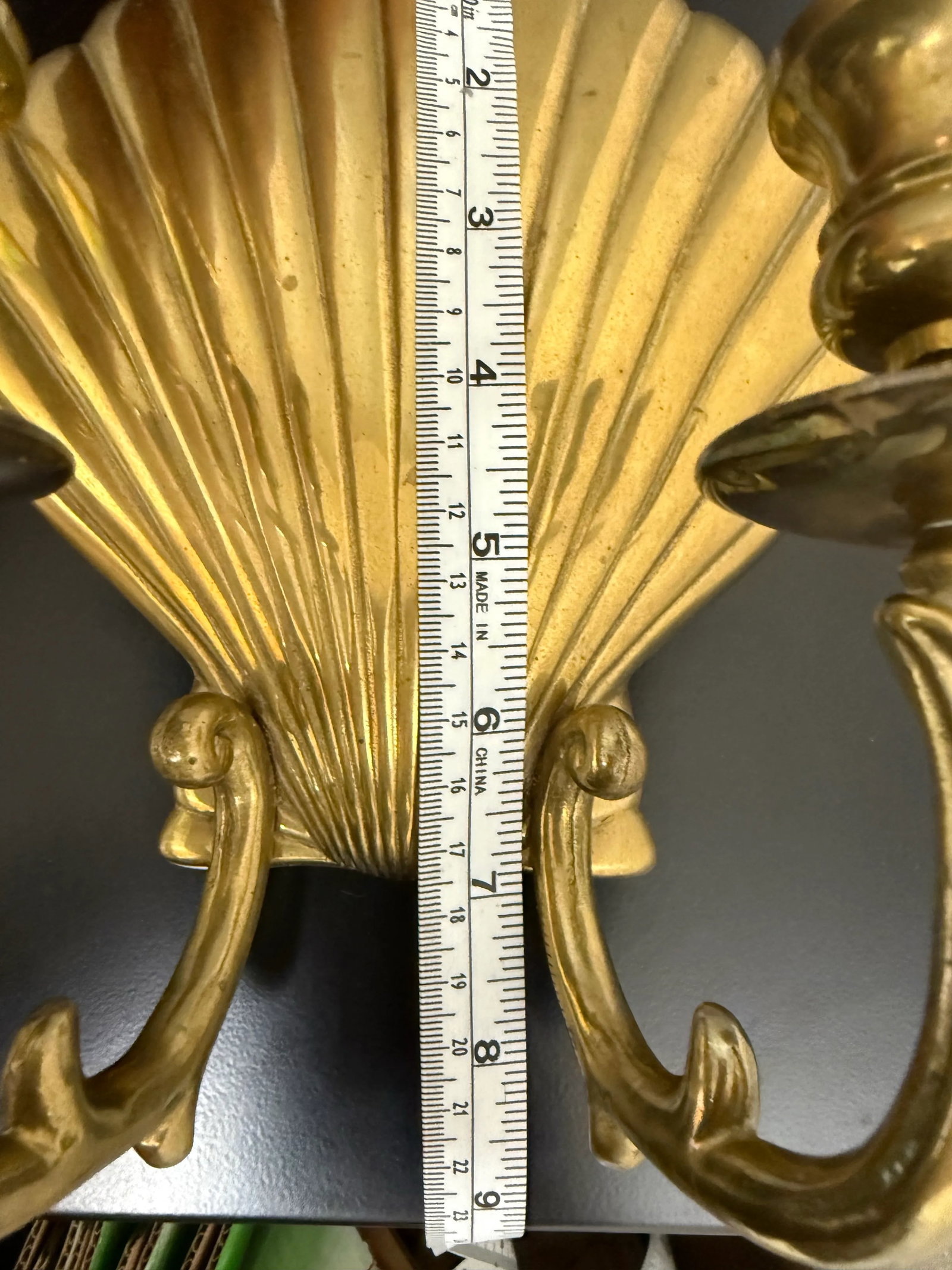 Mid-Century Hollywood Regency Brass Scallop Shell Double Candle Holder Wall Sconce - 12
