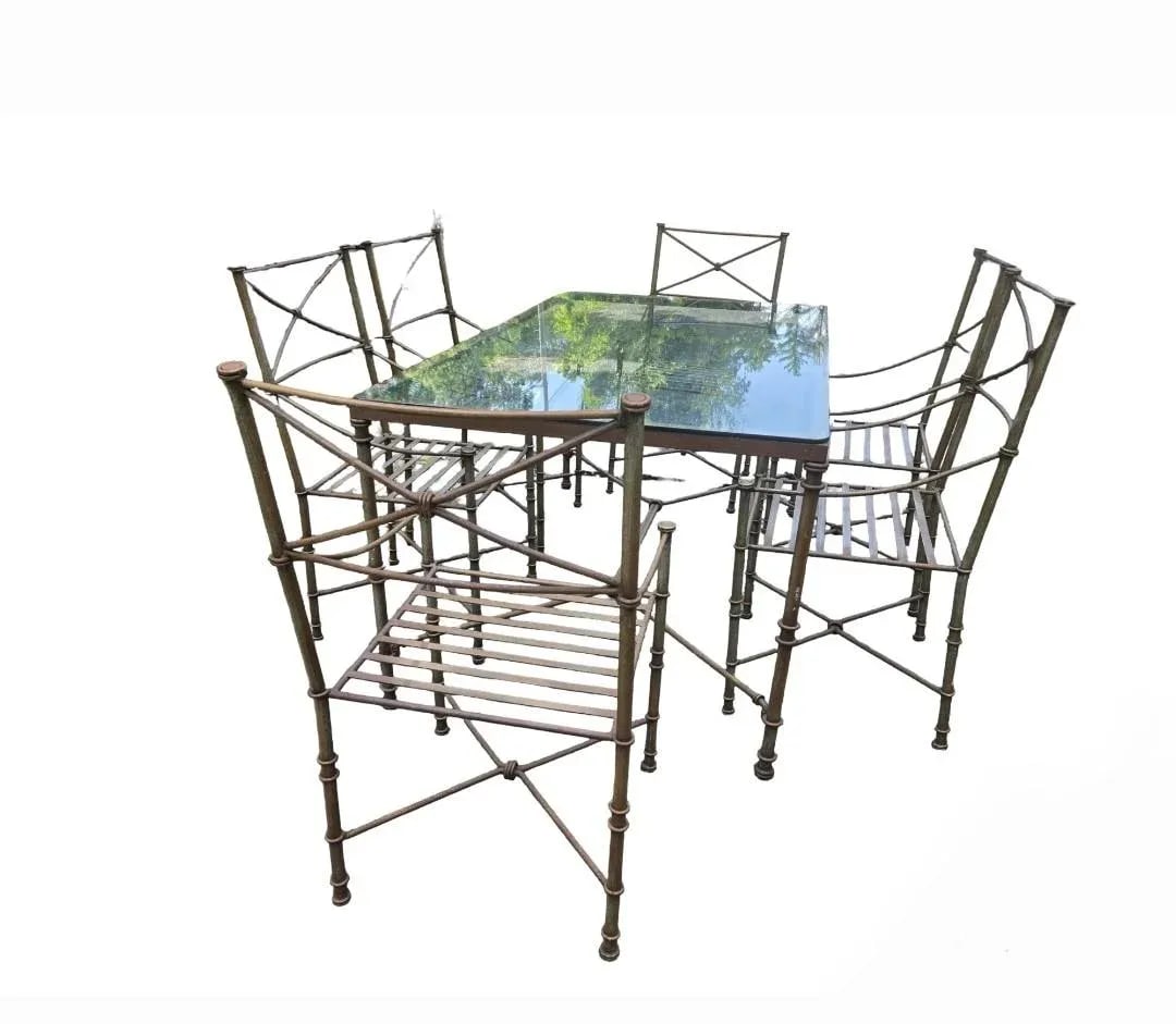 Late 20th Century Giacometti Inspired Wrought Iron Dining Table & 6 Chairs - 3