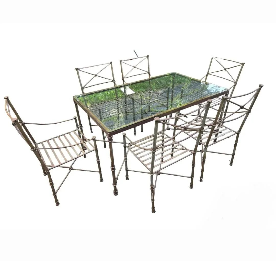 Late 20th Century Giacometti Inspired Wrought Iron Dining Table & 6 Chairs - 4