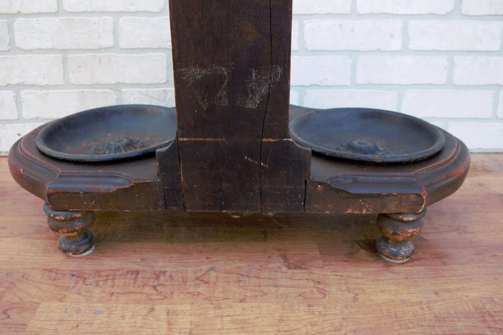 Antique Victorian Hall Tree With Mirror and 2 Umbrella Stands - 12