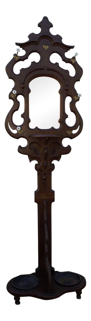 Antique Victorian Hall Tree With Mirror and 2 Umbrella Stands (1 of 12)