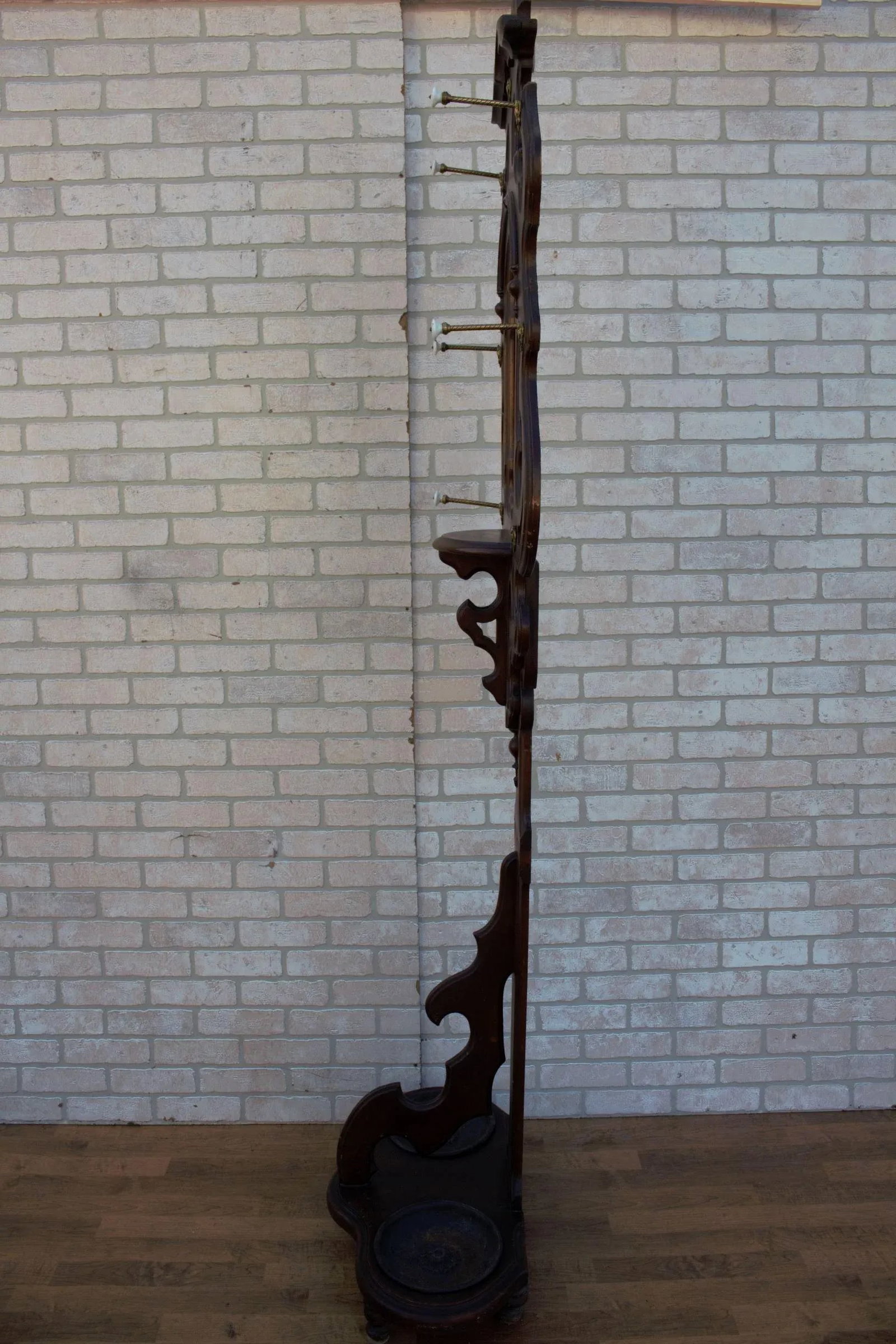 Antique Victorian Hall Tree With Mirror and 2 Umbrella Stands - 2